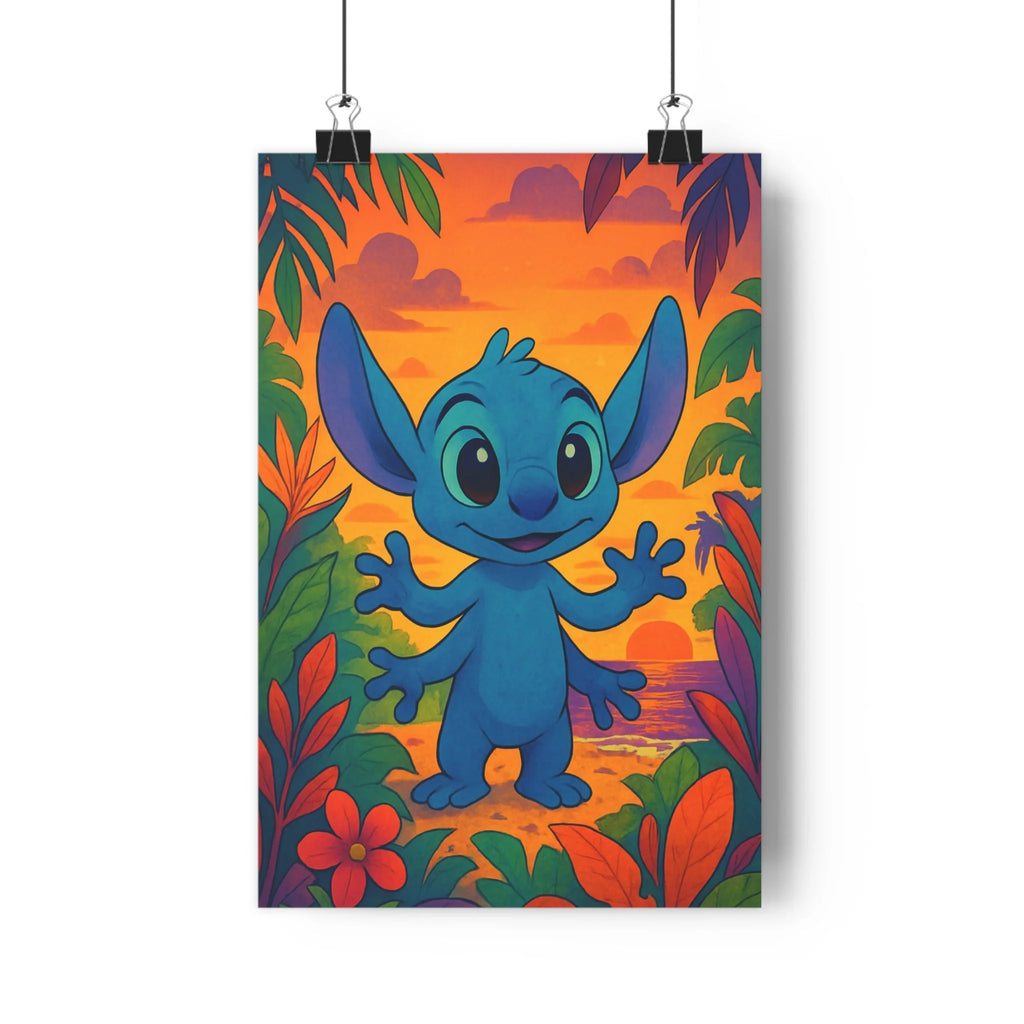 Poster décoratif cartoon vibrant bleu orange chambre enfant joyeux coloré exotique intergalactique créature amicale