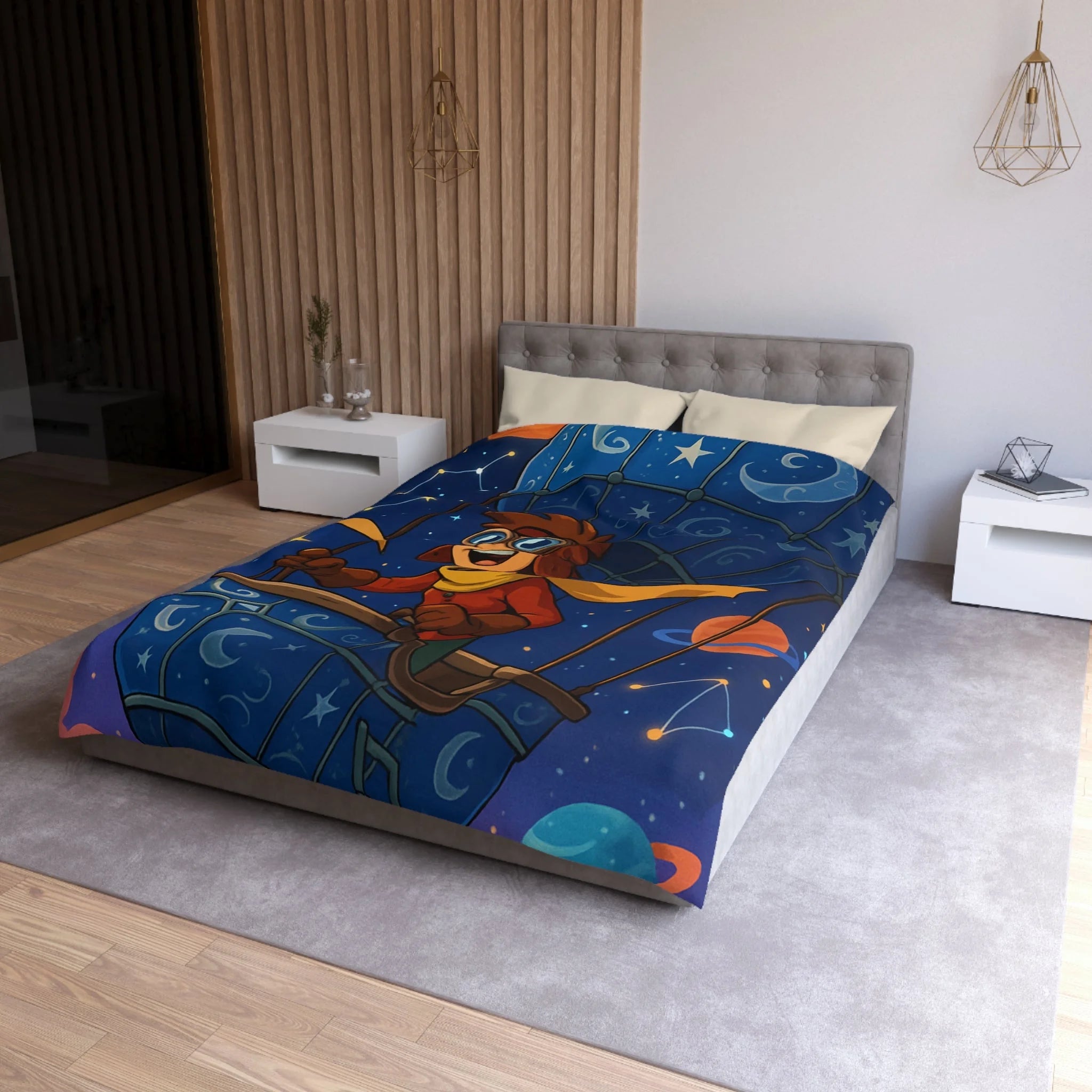 Housse de couette rêve étoilé avec montgolfière magique pour chambre d'enfant
