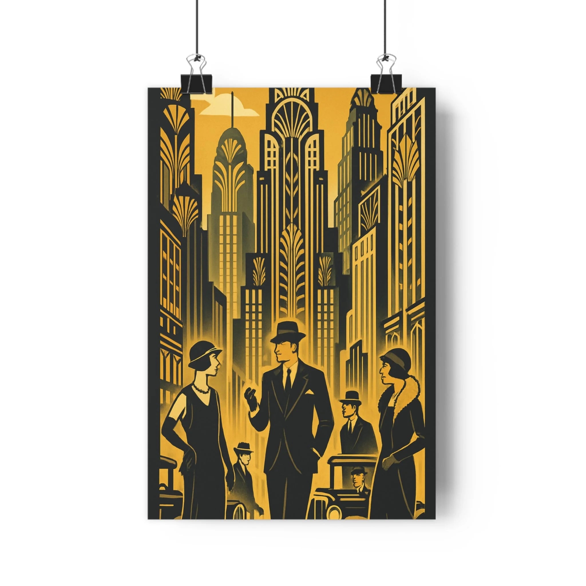 Poster décoratif art déco jaune noir rétrofuturiste urbain salon bureau élégant sophistiqué format 30x46