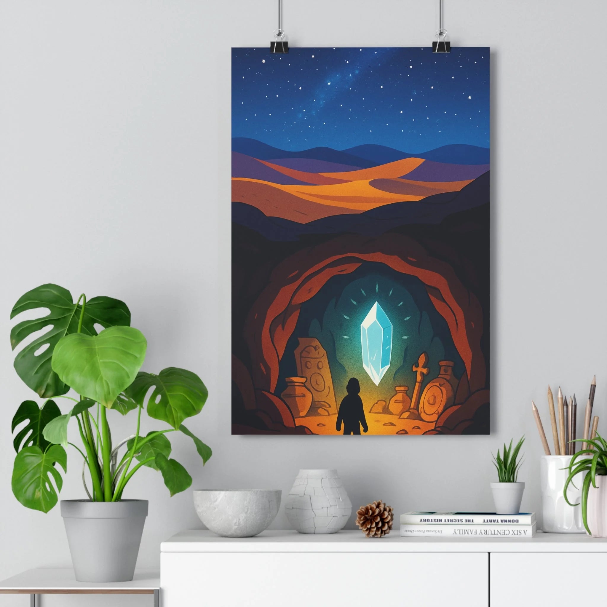 Poster décoratif cartoon enchanté mystique sable doré chambre détente dessin animé magique ambiance cristal