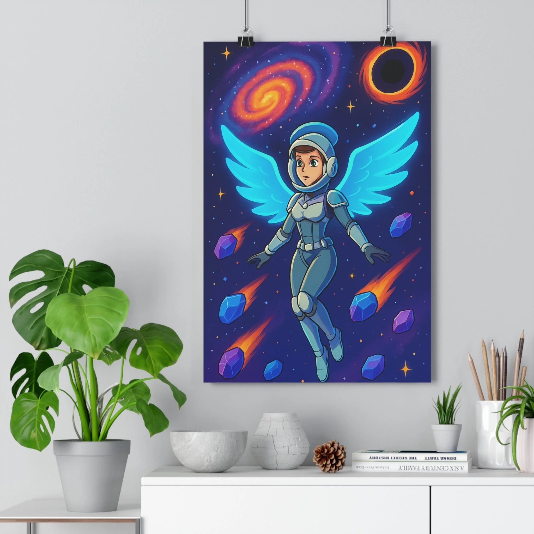 Poster décoratif anime mystique bleu violet galaxie aventure salon chambre futuriste étoilé féminin lumineux