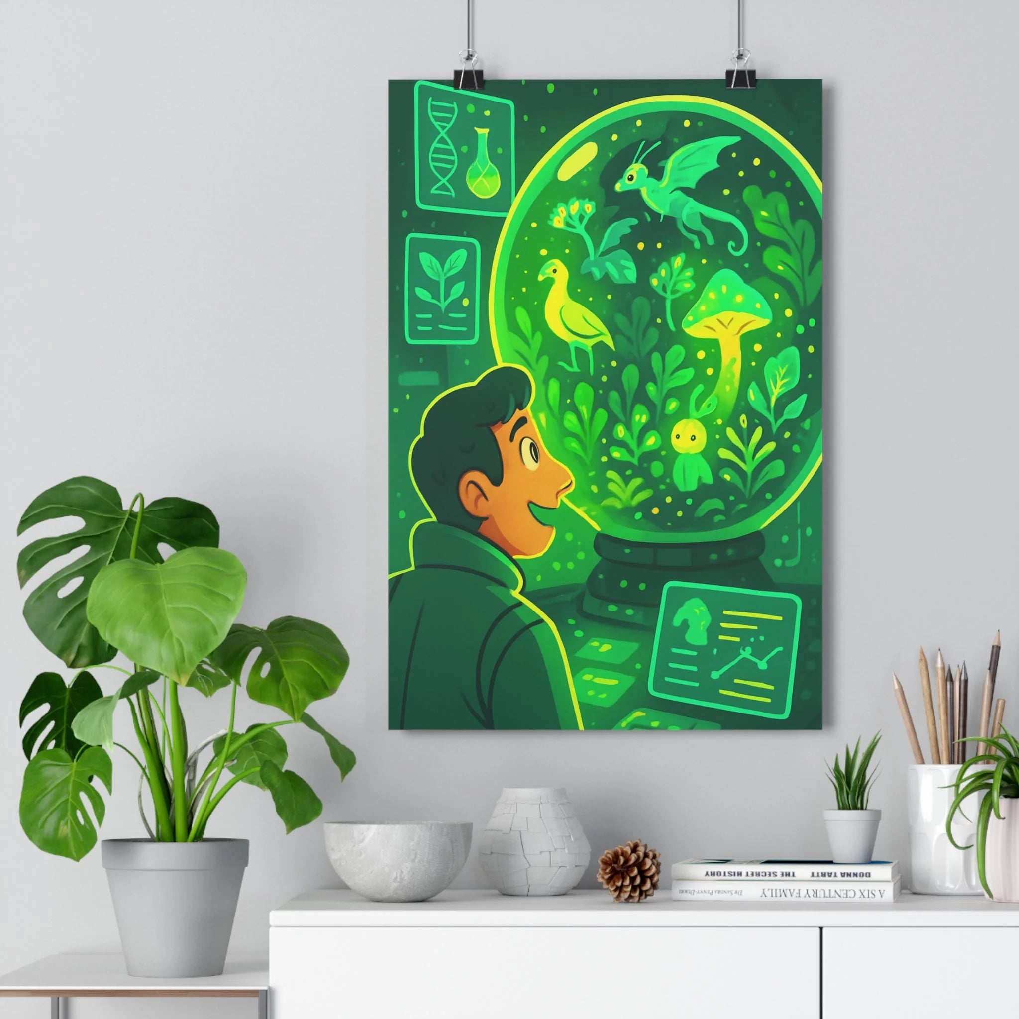 Poster décoratif lumineux vert jaune cartoon futuriste écologique salon bureau chambre créatif original unique