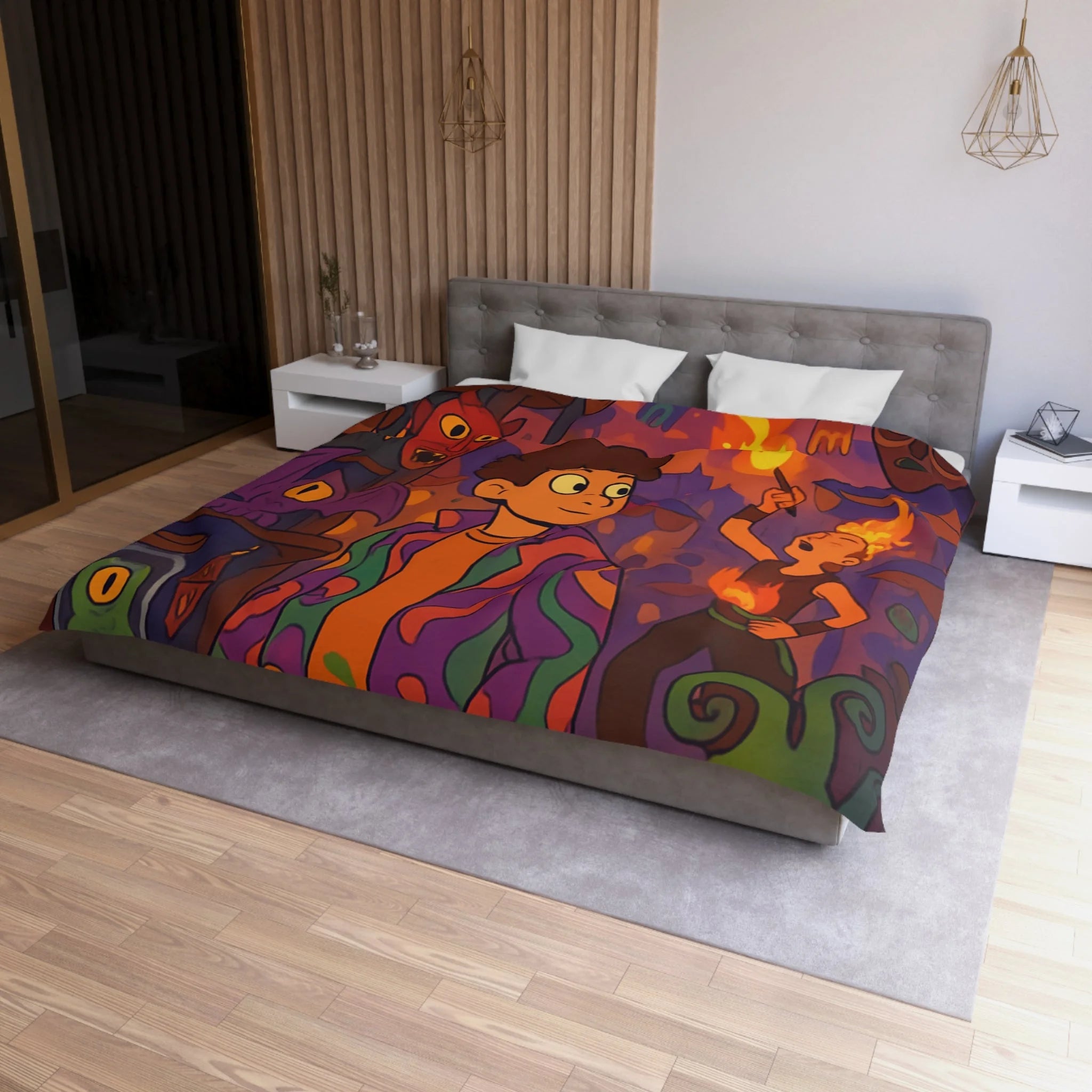 Housse de couette pour chambre enfants avec créatures mystiques et ambiance nocturne illustrée