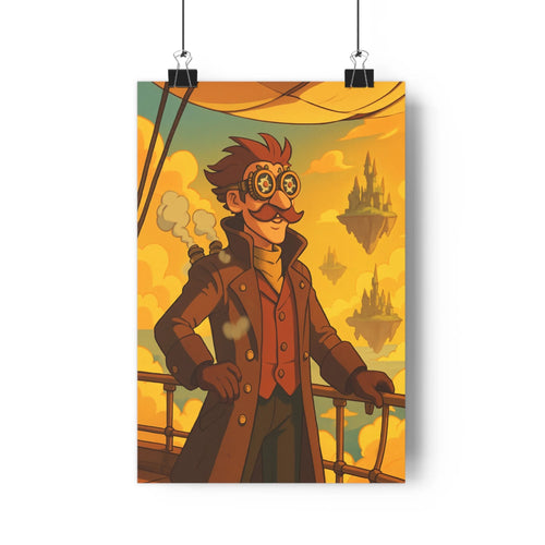 Poster décoratif steampunk vintage jaune orange aventure aérienne salon chambre bureau rétrofuturiste unique qualité