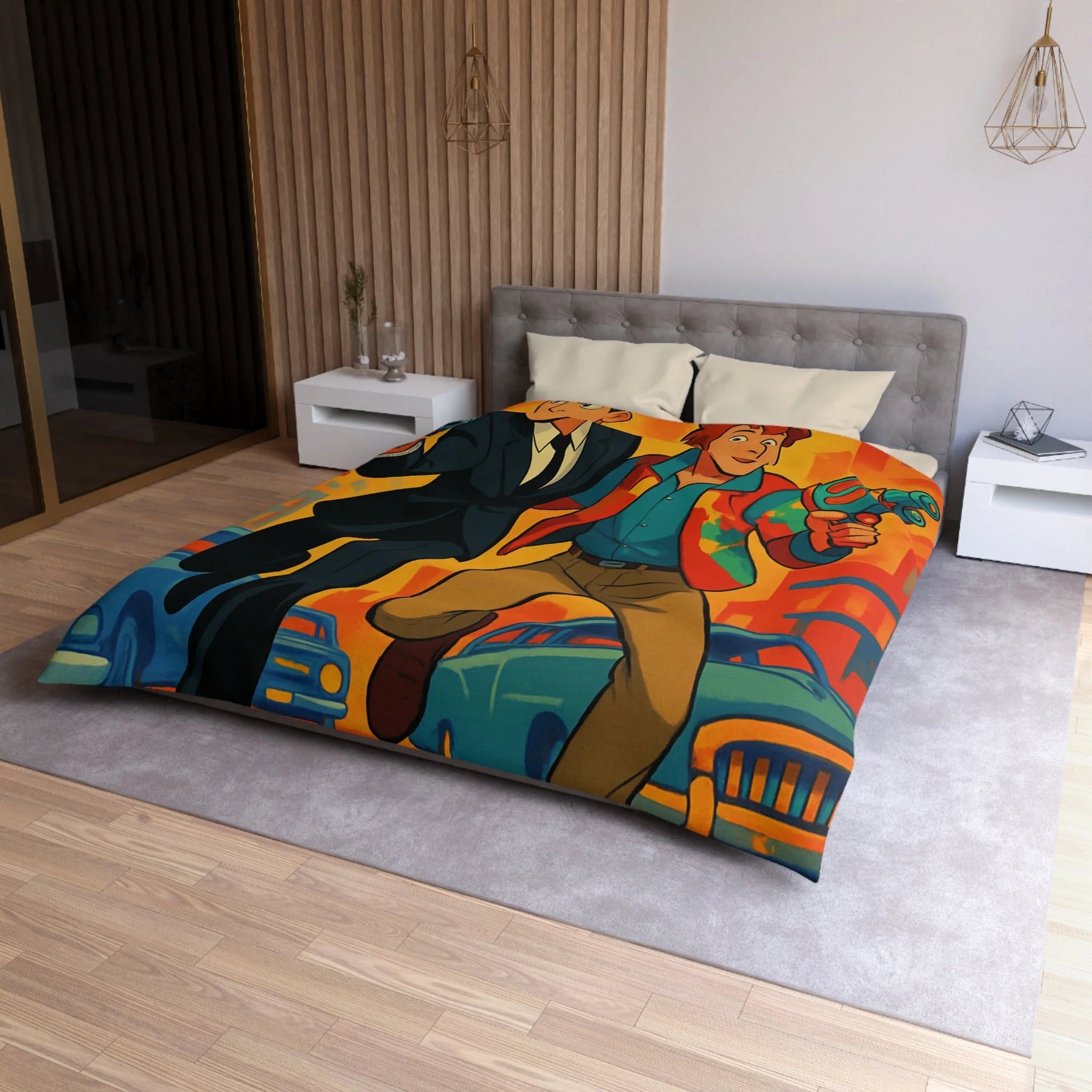Housse de Couette Microfibre Illustration Unique Design Moderne Décoration Intérieure Raffinée