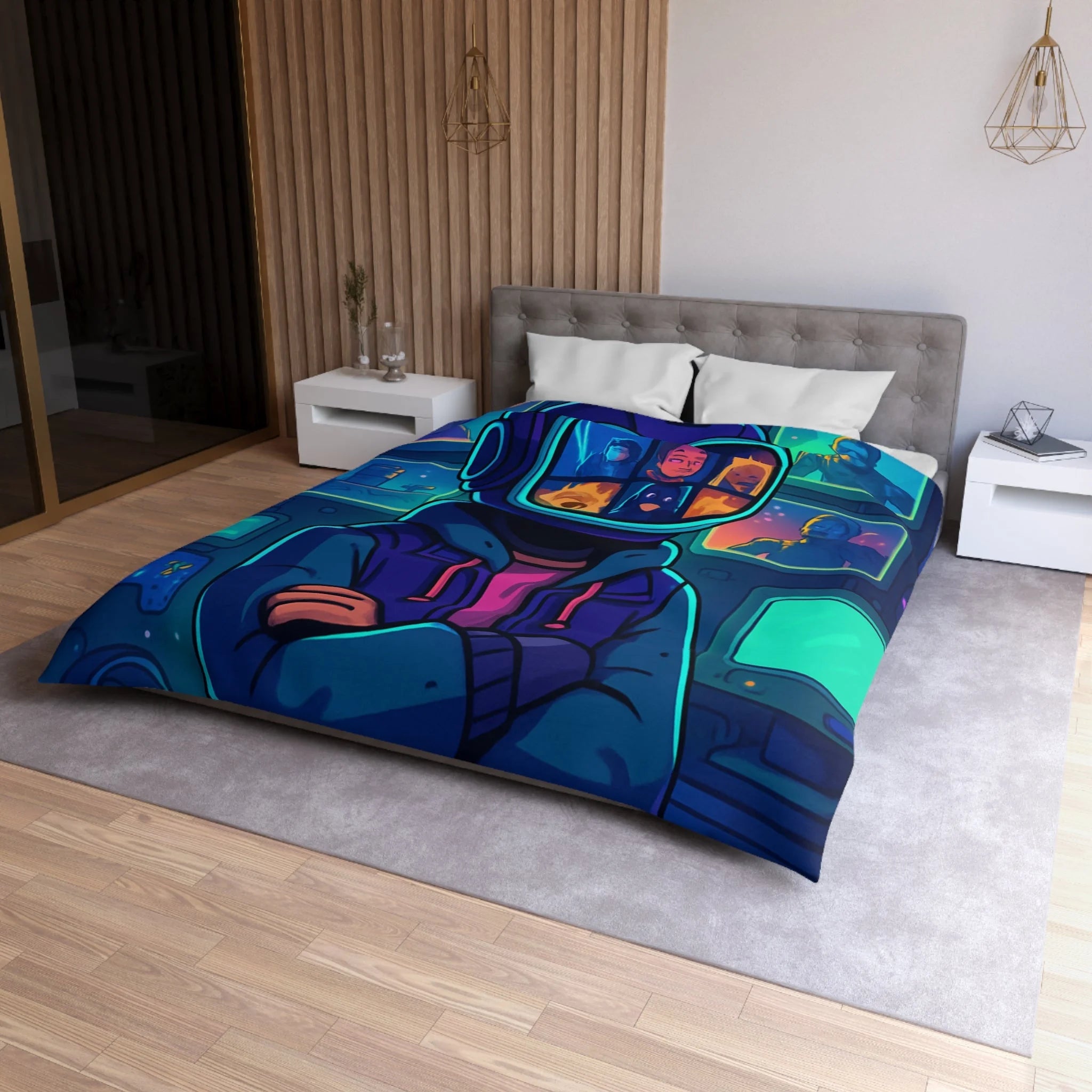 Plongée En Épopée Virtuelle Avec Dessins Animés Futuristes Pour Housse De Couette