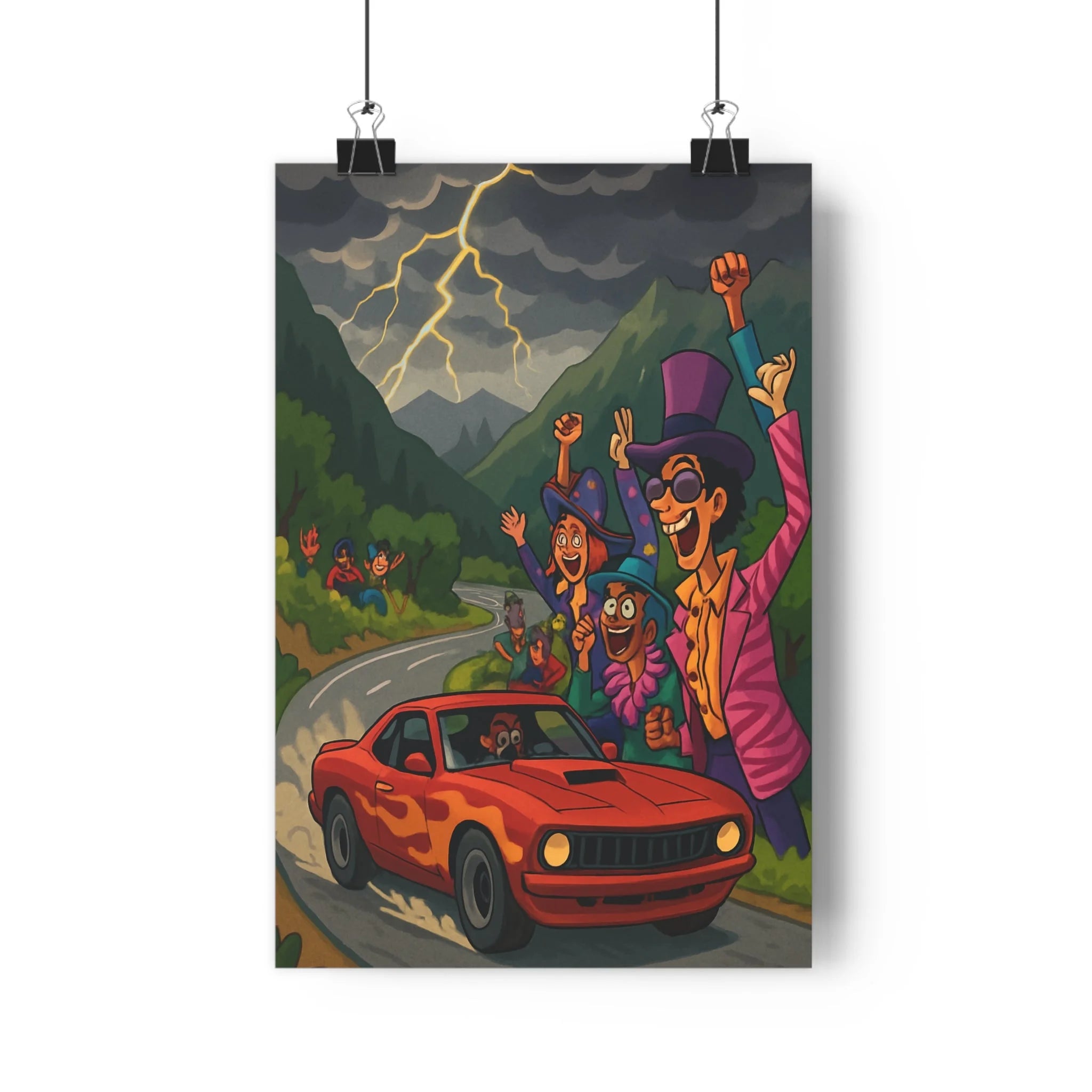 Poster décoratif voiture rouge dessin animé dramatique dynamique salon chambre 30x46 électrique énergie sinueuse