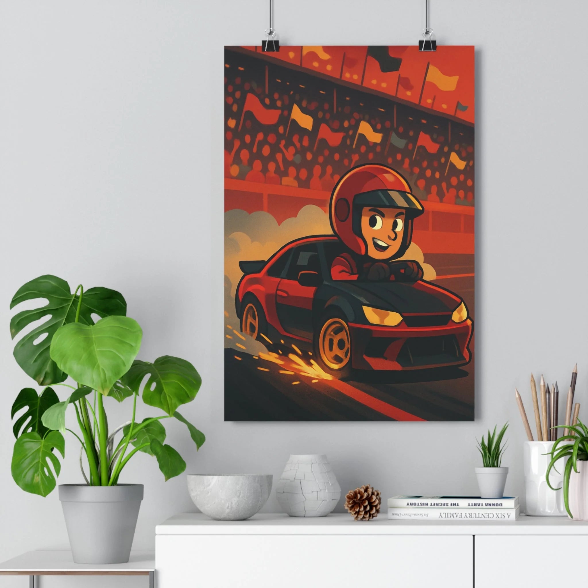 Poster décoratif animé rouge noir jaune course salle jeu dynamique sportif chambre unique qualité
