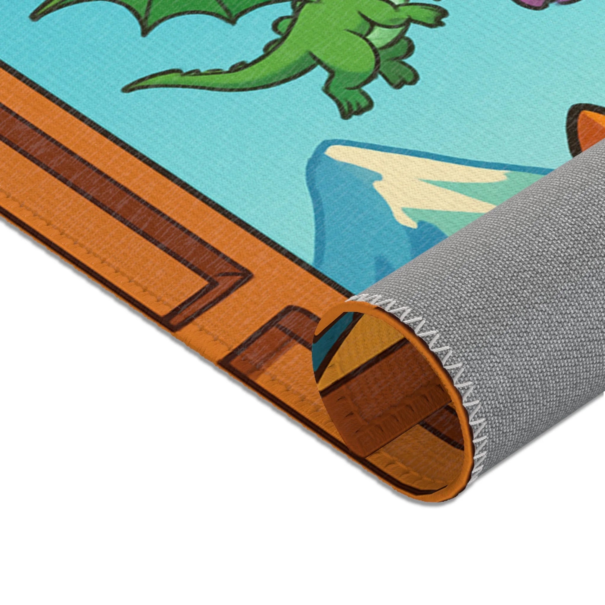 Tapis enfant coloré avec dragons et chat pour décoration ludique et imaginative