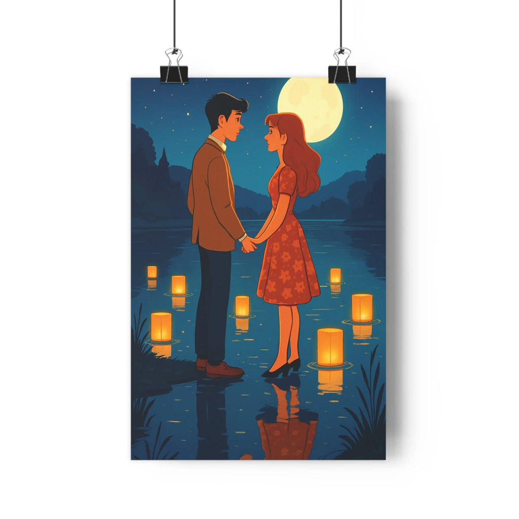 Poster décoratif animé romantique lune lanterne magique ambiance sereine chambre salon 30x46 cm qualité