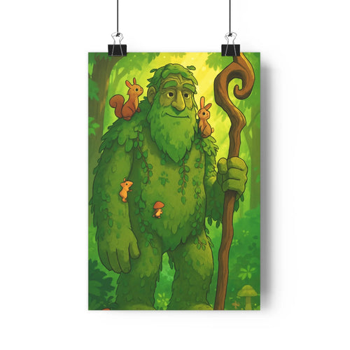 Poster forestier cartoon feuilles vertes cane animaux foret champignons fleurs détails simples ambiance douce interaction positive chambre enfants