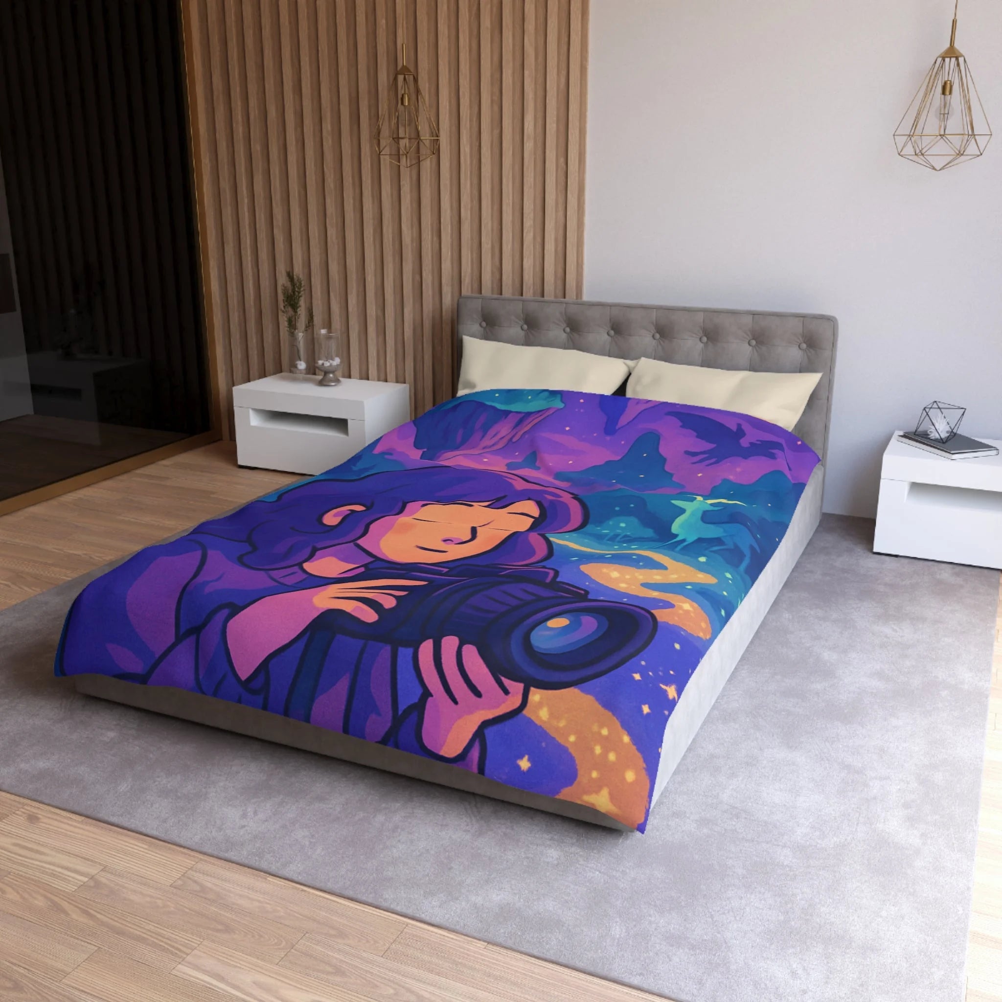 Housse de Couette Mystique avec Paysage Onirique et Envolée de Montagnes Flottantes