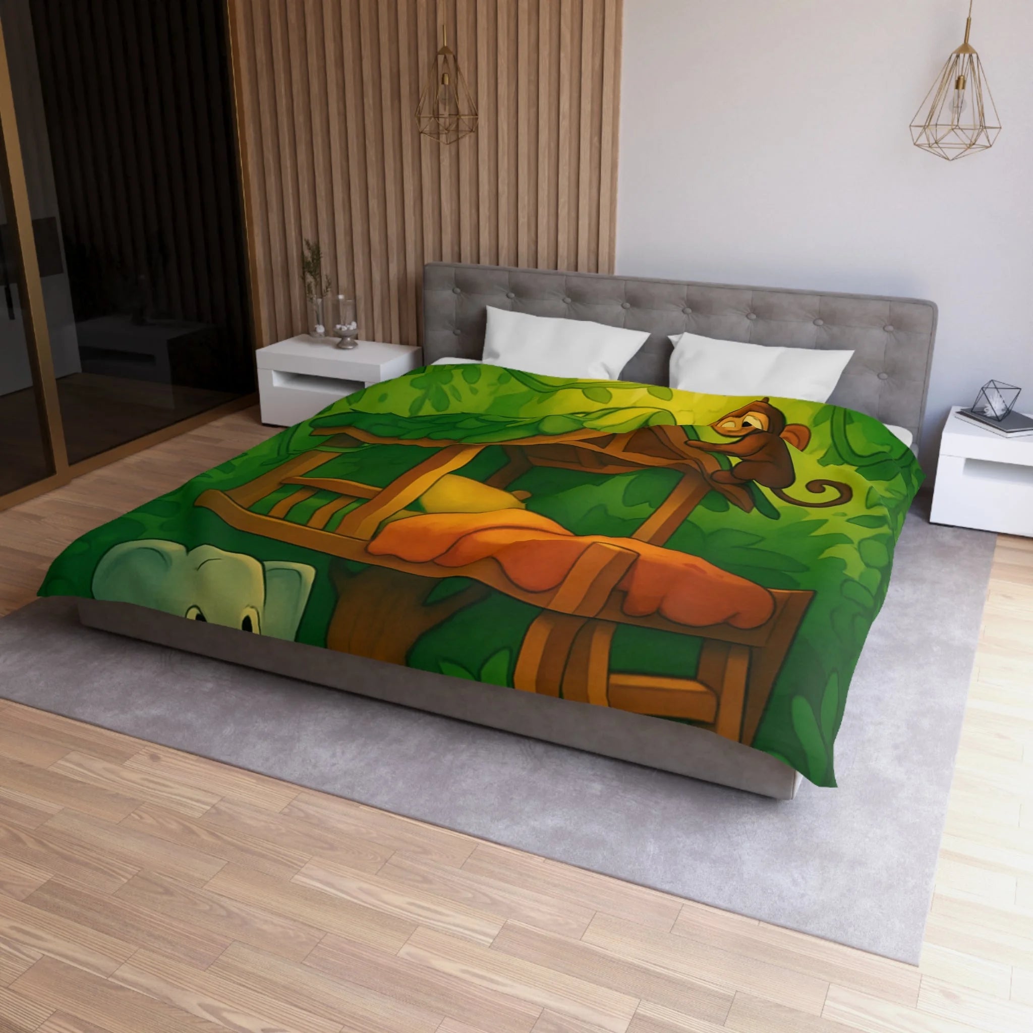 Jolie housse de couette avec animaux de la jungle pour chambre d'enfant colorée