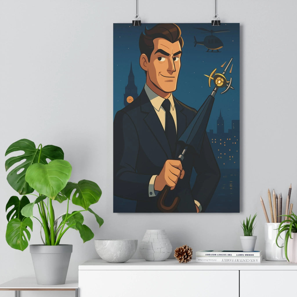 Poster décoratif personnage élégant costume moderne bleu noir nocturne mystérieux salon bureau chambre tendance