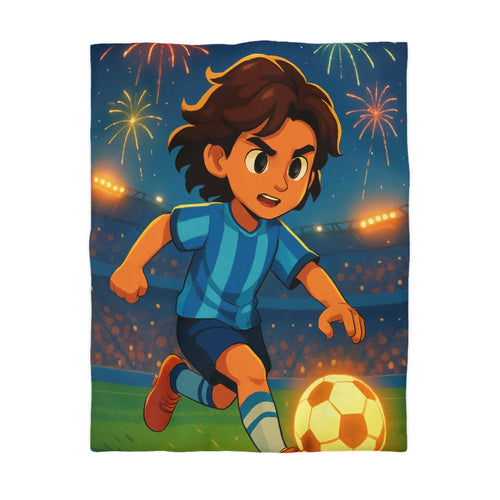 Housse de couette vibrante avec joueur de football animé et feux d'artifice