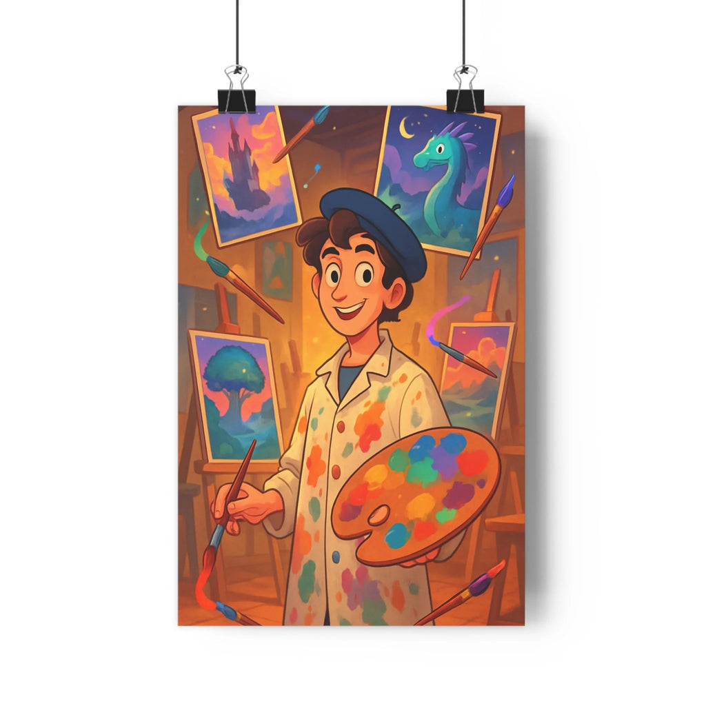 Poster décoratif artistique cartoon joyeux bleu violet orange atelier créatif enfant chambre salon qualité