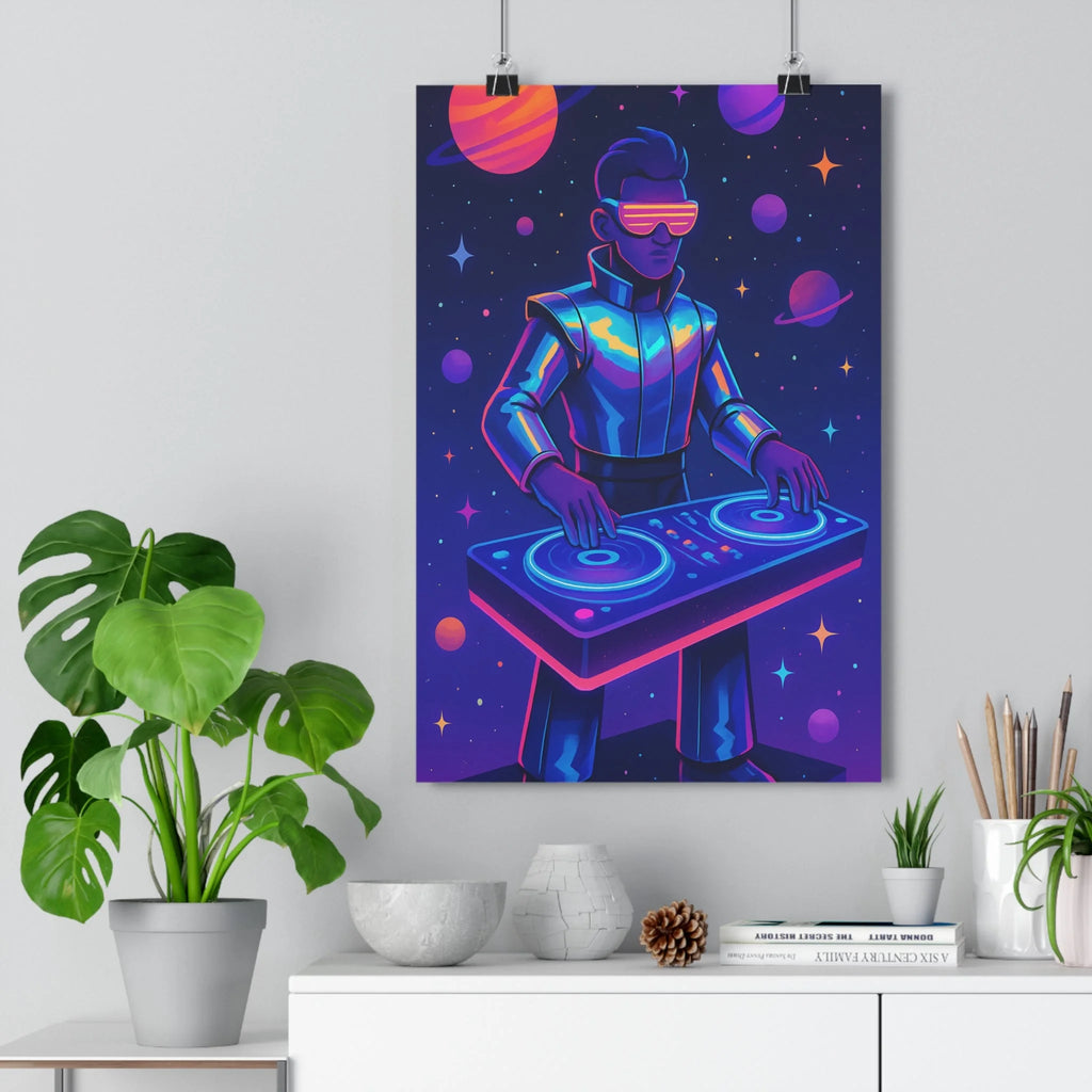 Poster décoratif futuriste hiphop bleu violet anime chambre dynamique interstellaire personnage lunettes dj mixage
