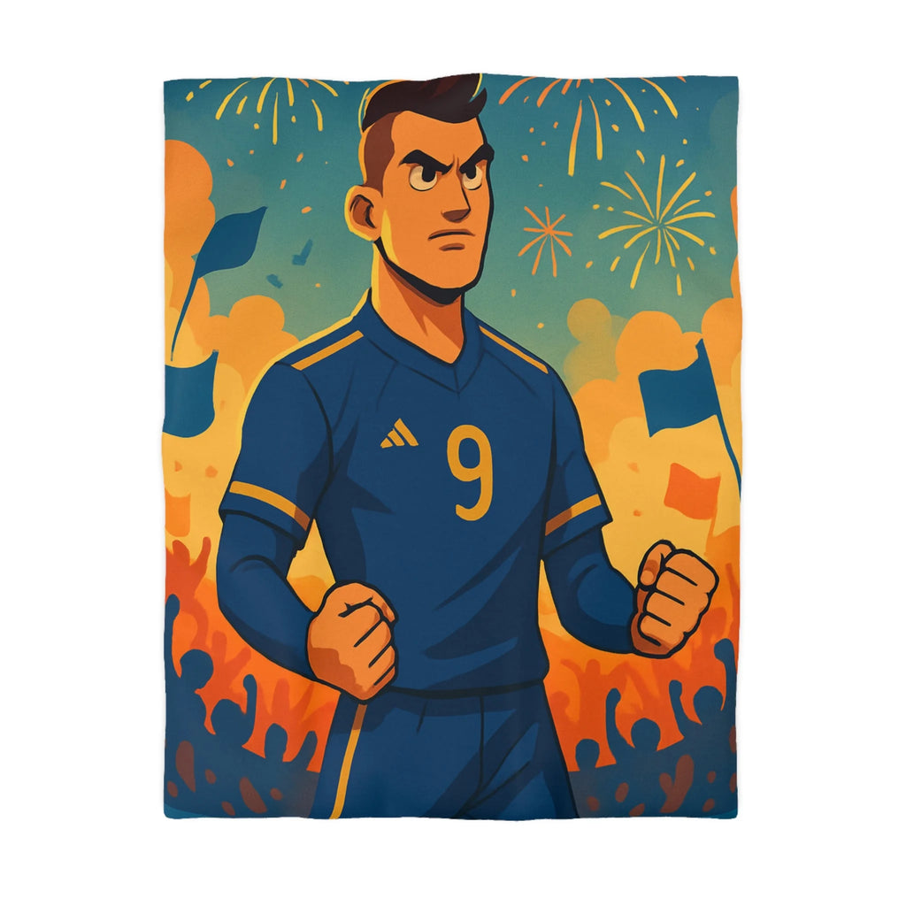 Housse de couette sportive avec joueur de football, feux d'artifice et ambiance festive