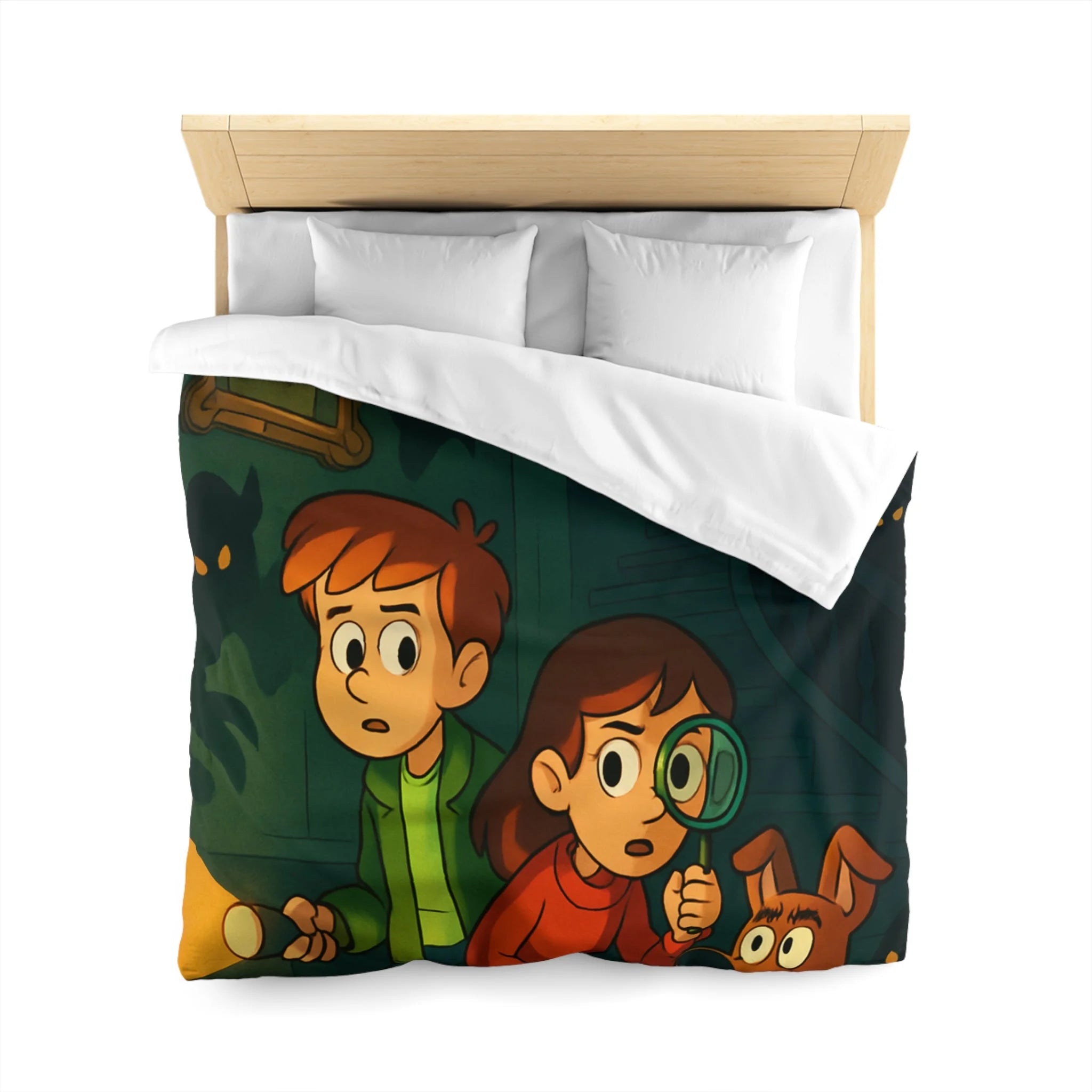 Housse de Couette Mystère Enfantine avec Chien Détective et Enfants Explorateurs