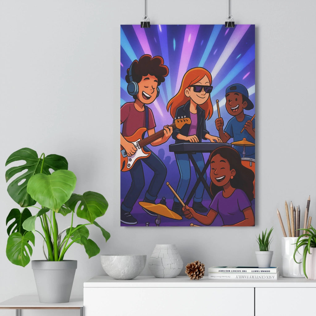 Poster décoratif animé bleu violet orange dynamique chambre ado musique 30x46 jeunes talents performance