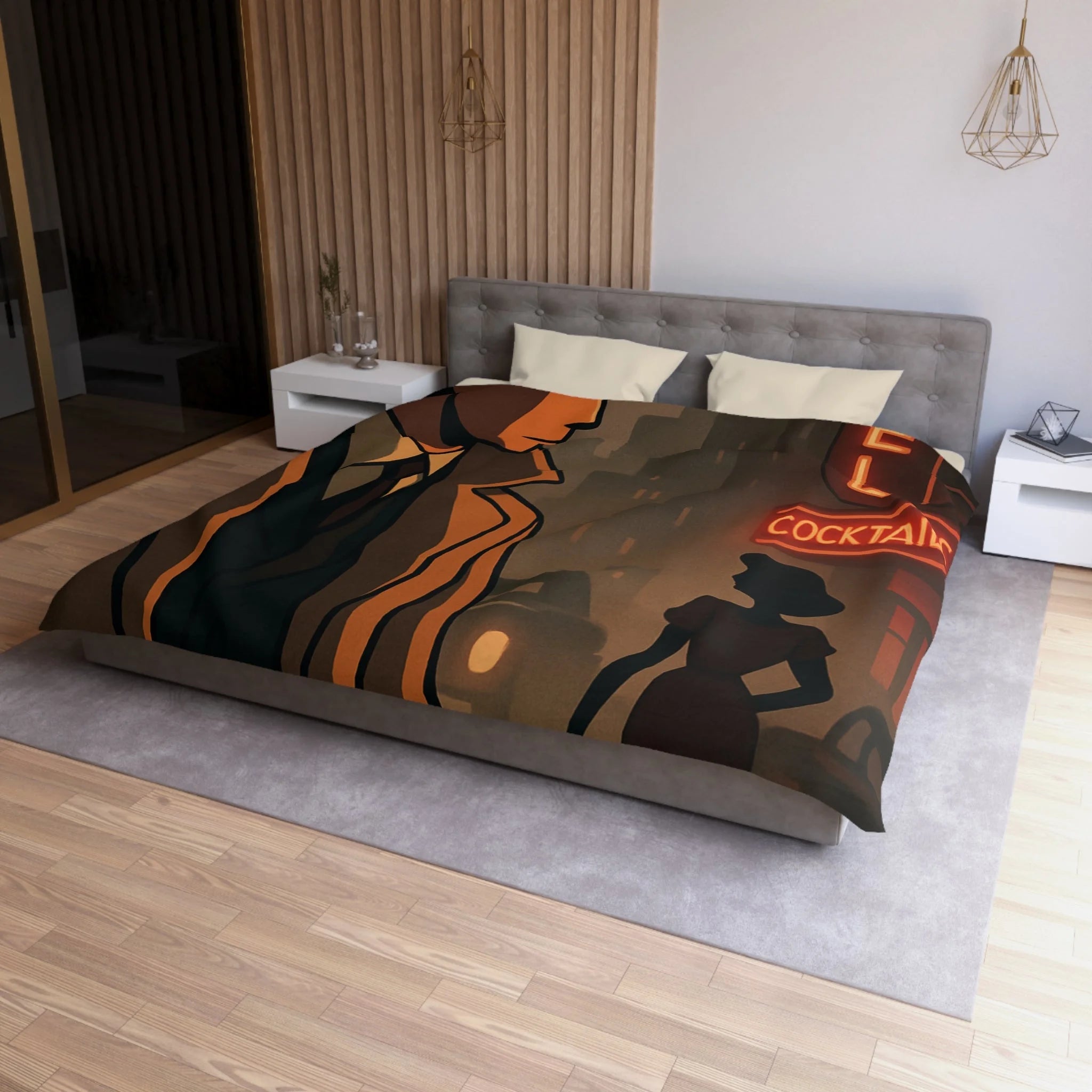 Housse de Couette Noir et Rouge, Design Rétro Vintage, Atmosphère de Film Noir