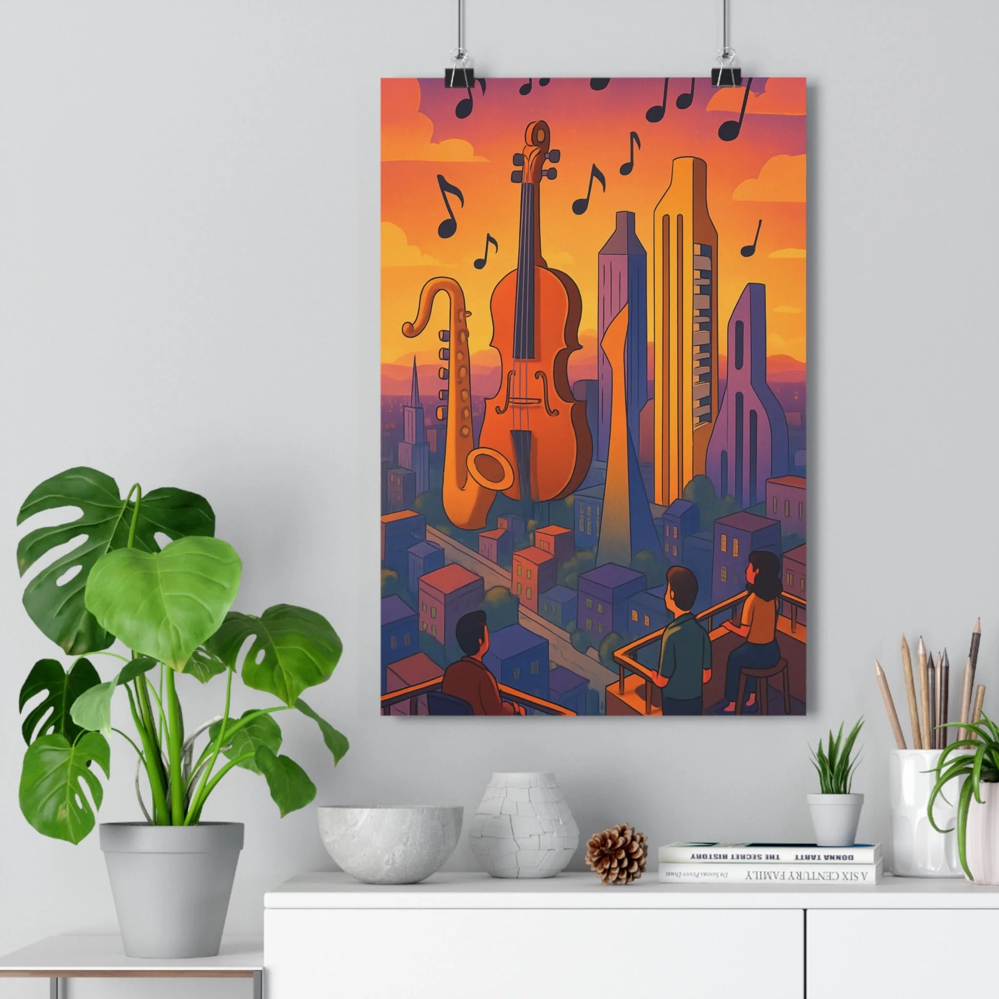 Poster décoratif artistique moderne orange vibrant musical stylisé salon chambre ambiance dynamique unique qualité