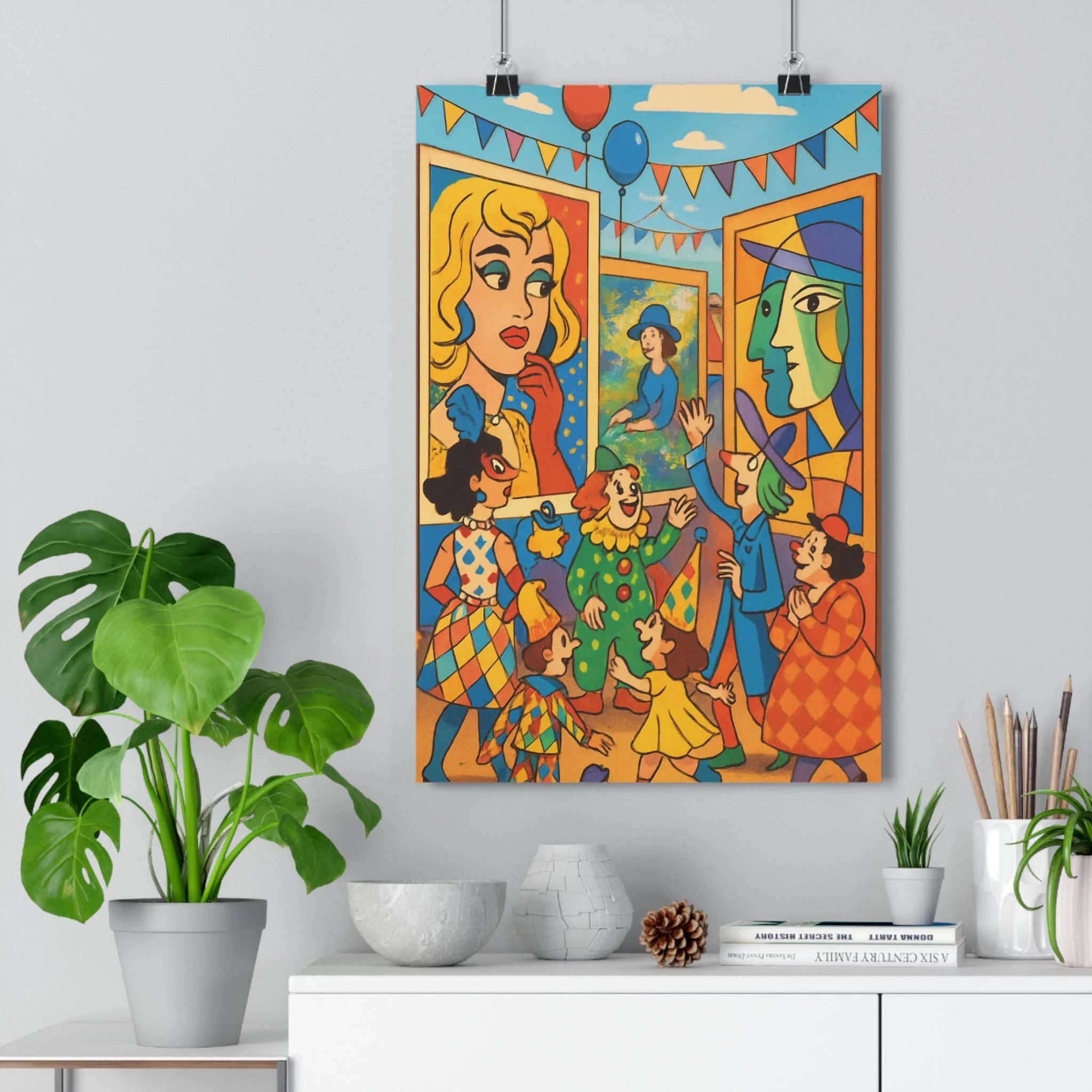 Poster décoratif carnaval joyeux coloré bleu rouge jaune chambre salon vibrant unique amusant interactif