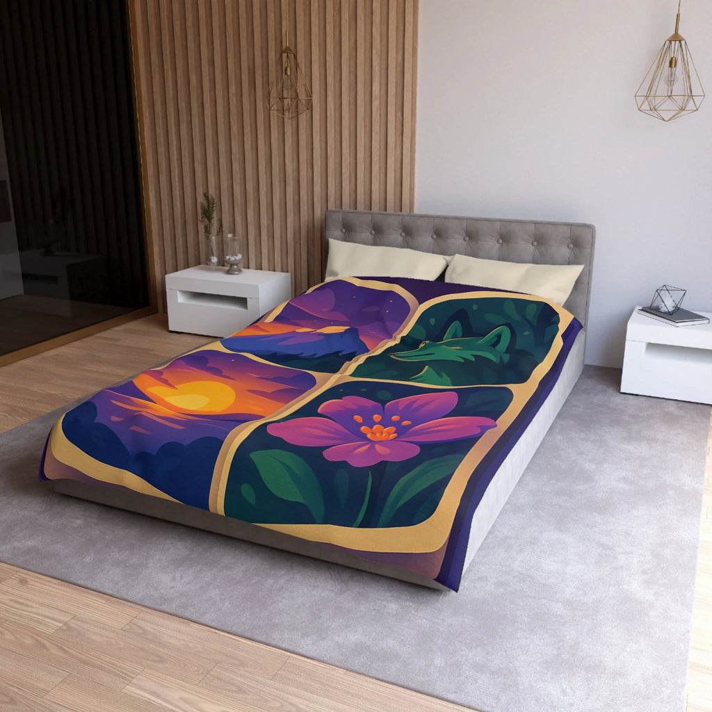 Housse de Couette Paysage Montagne Forêt Animale Florale Vibrante pour Chambre Moderne