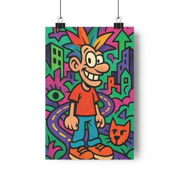 Poster décoratif urbain abstrait vert violet orange joyeux salon chambre bureau format 30x46 dynamique