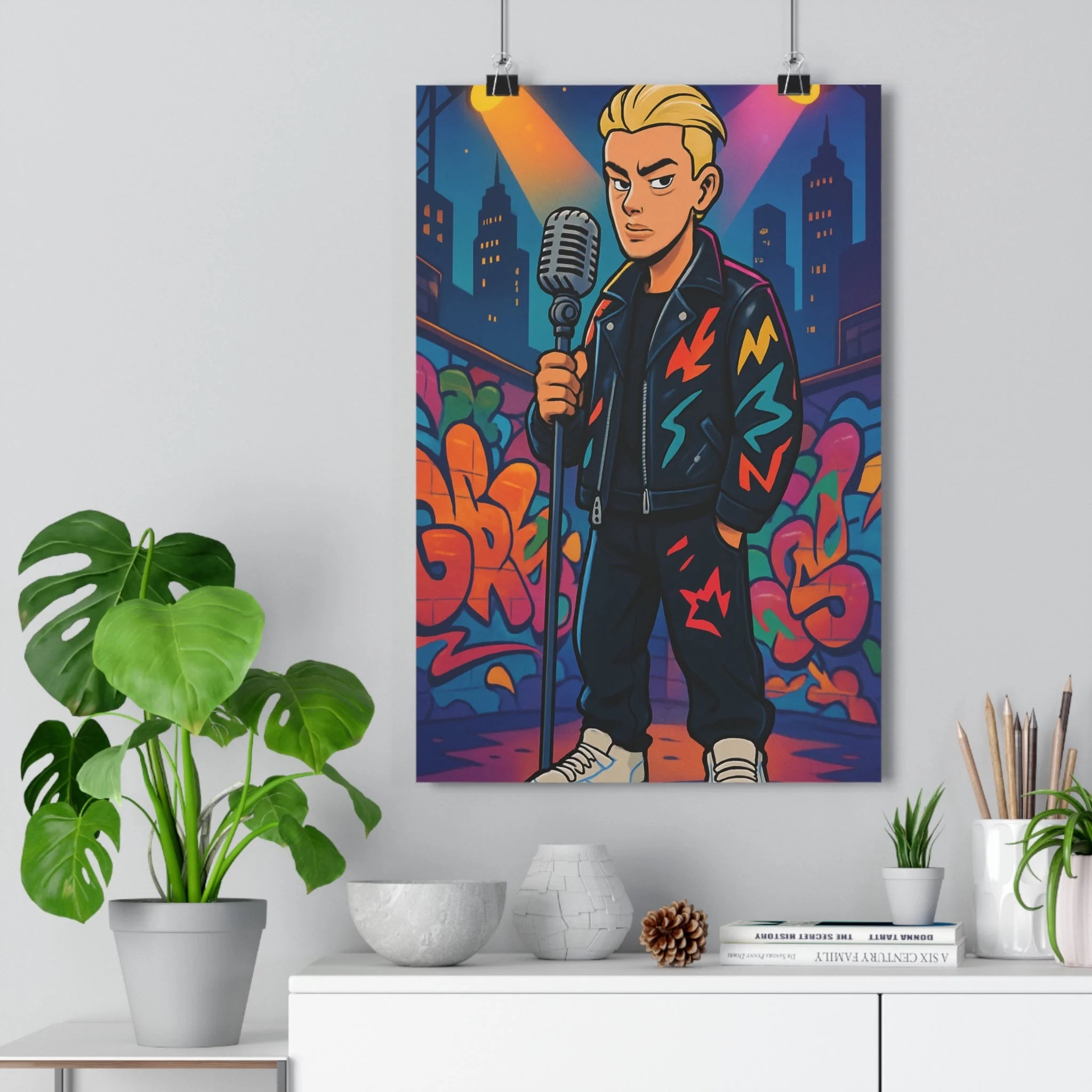 Poster décoratif urbain rap coloré dynamique graffiti cartoon chambre studio moderne vibrant 30x46 élégant