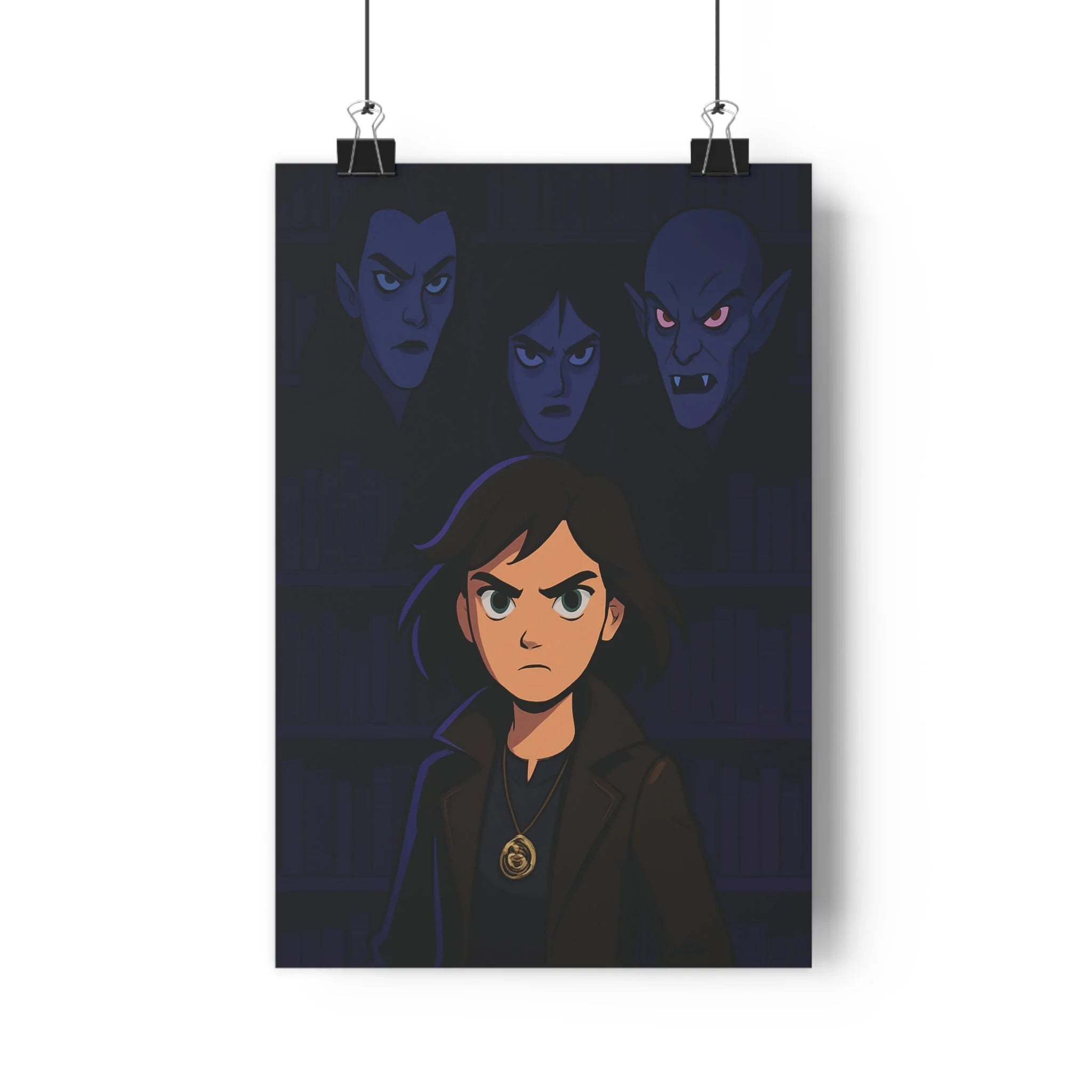 Poster décoratif cartoon sombre bleu noir mystique chambre salon bureau mystérieux 30x46 femme déterminée