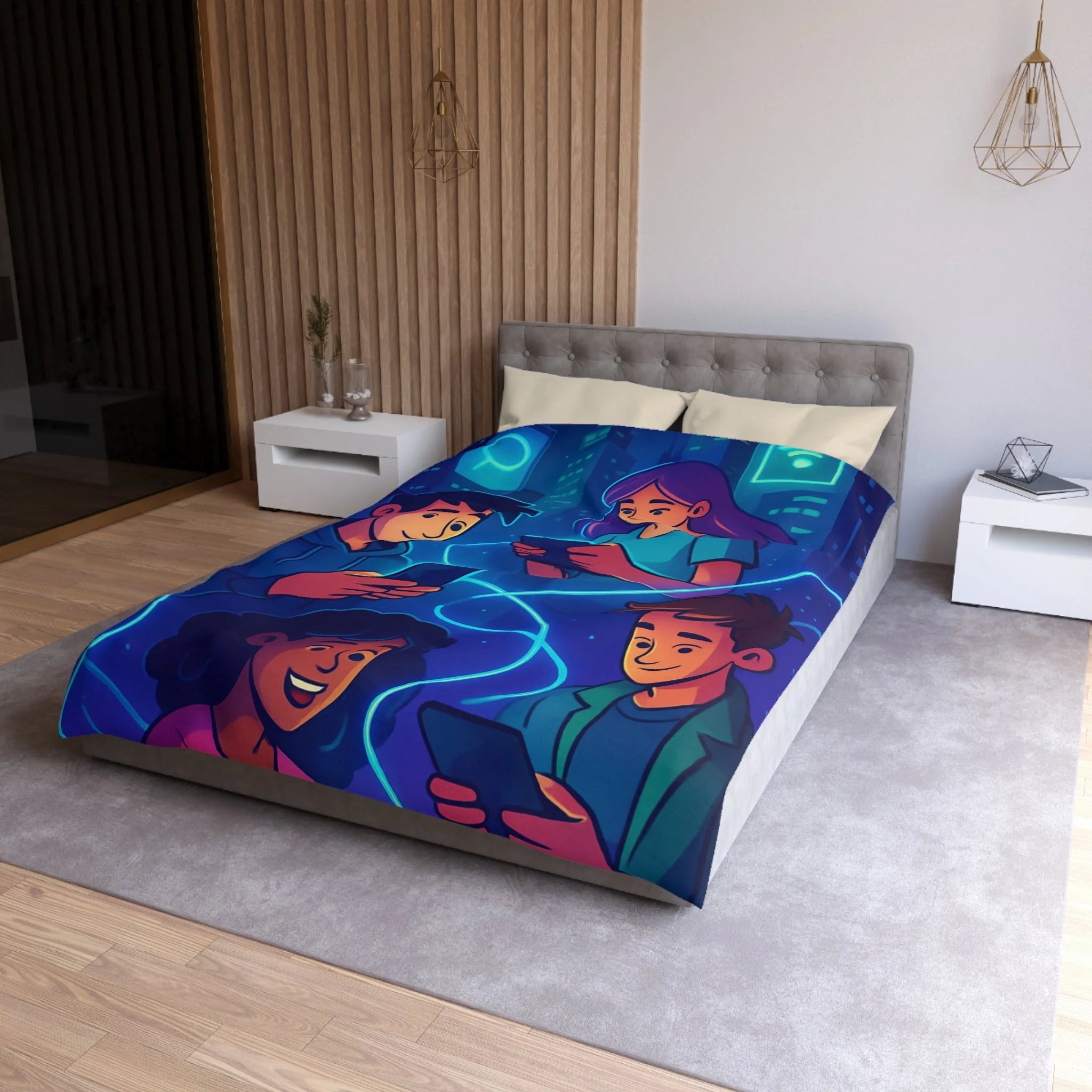 Housse de couette numérique moderne avec design connecté et technologie urbaine futuriste