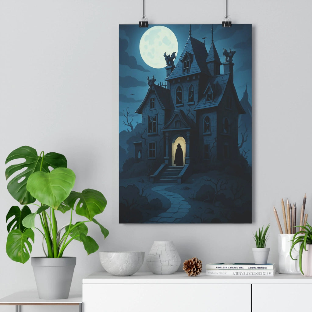 Poster décoratif gothique mystérieux sombre bleu victorien manoir horreur chambre salon 30x46 ambiance qualité