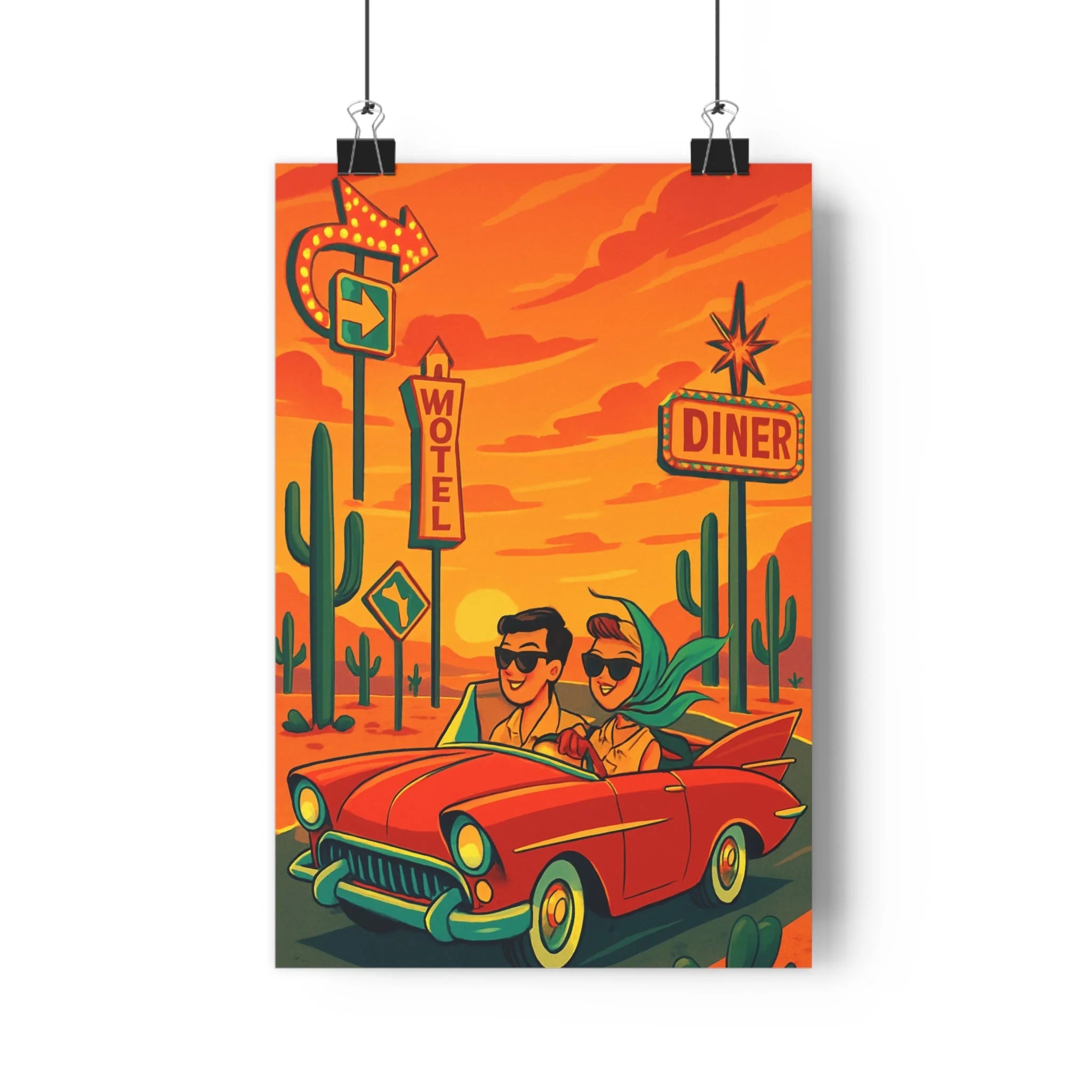 Poster décoratif vintage aventure rouge orange cartoon salon bureau rétro dynamique 30x46 vibrant enseignes