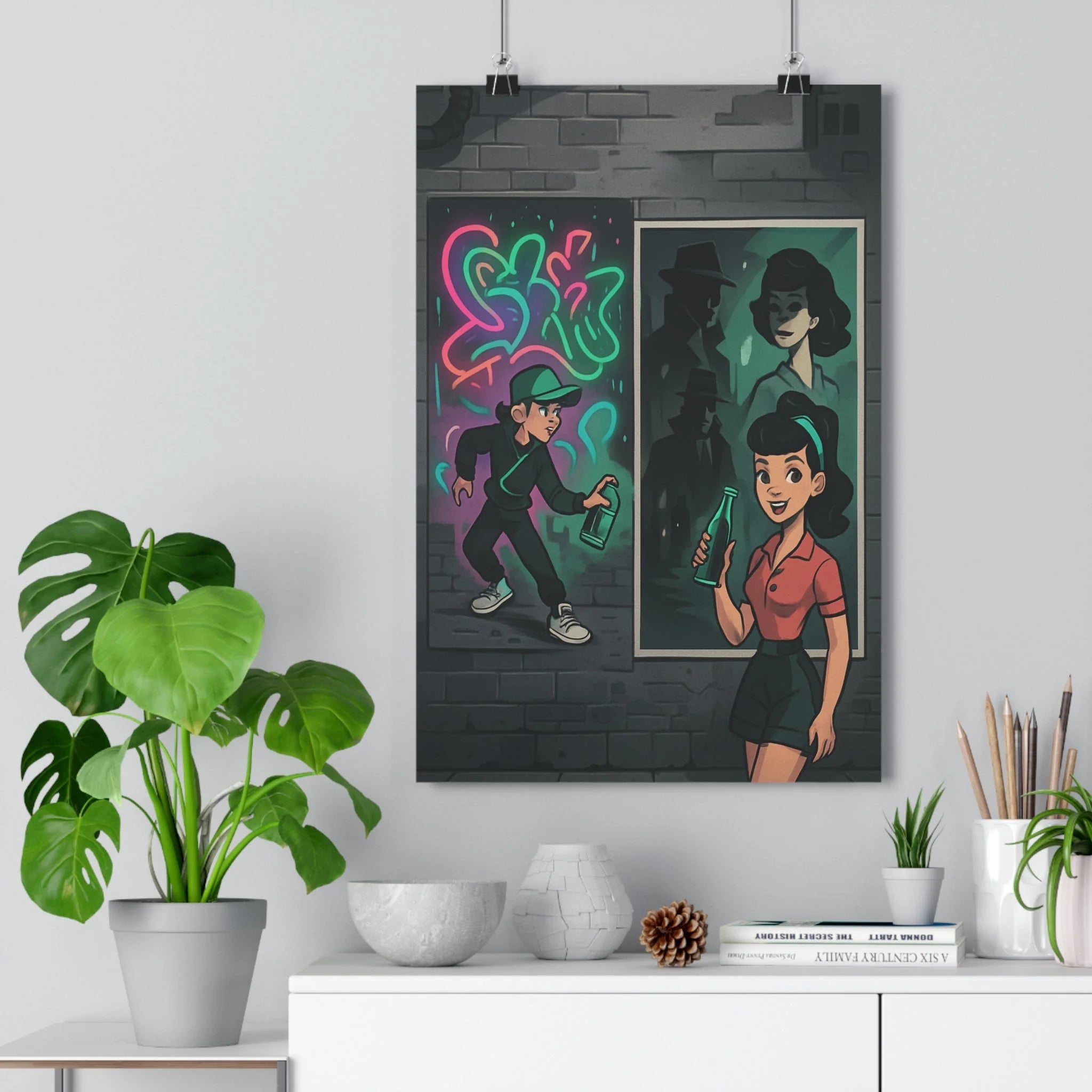 Poster décoratif urbain néon rose vert bleu moderne nostalgique dynamique salon chambre bureau tendance