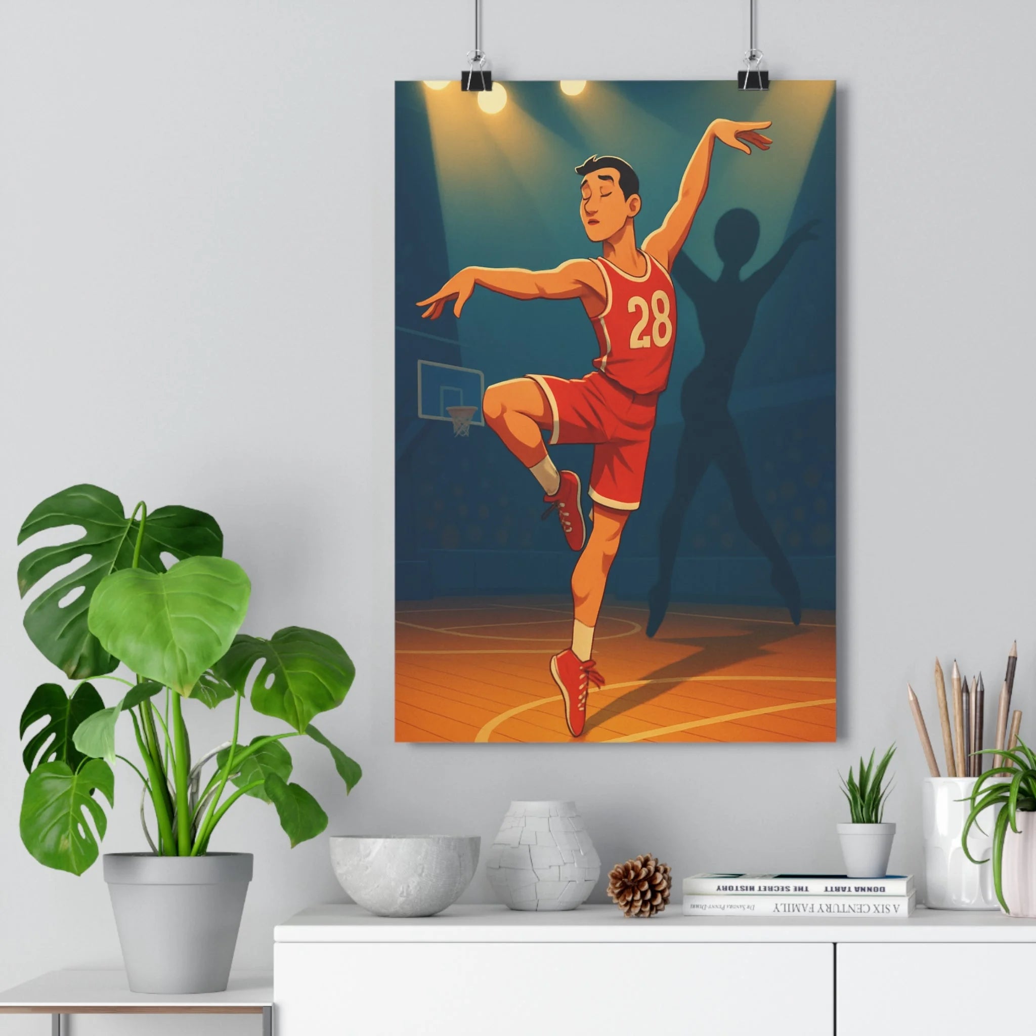 Poster décoratif basket rouge blanc noir danseur cartoon élégant chambre salon dynamique tendance art