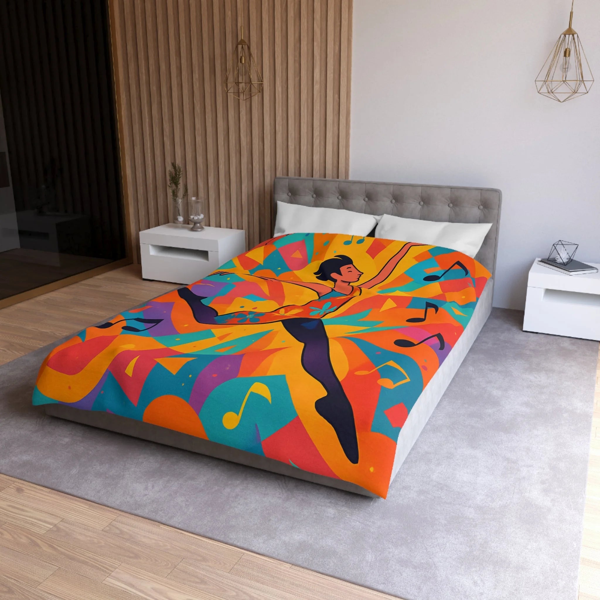 Housse de couette vibrante avec danseur aux couleurs éclatantes et motifs musicaux