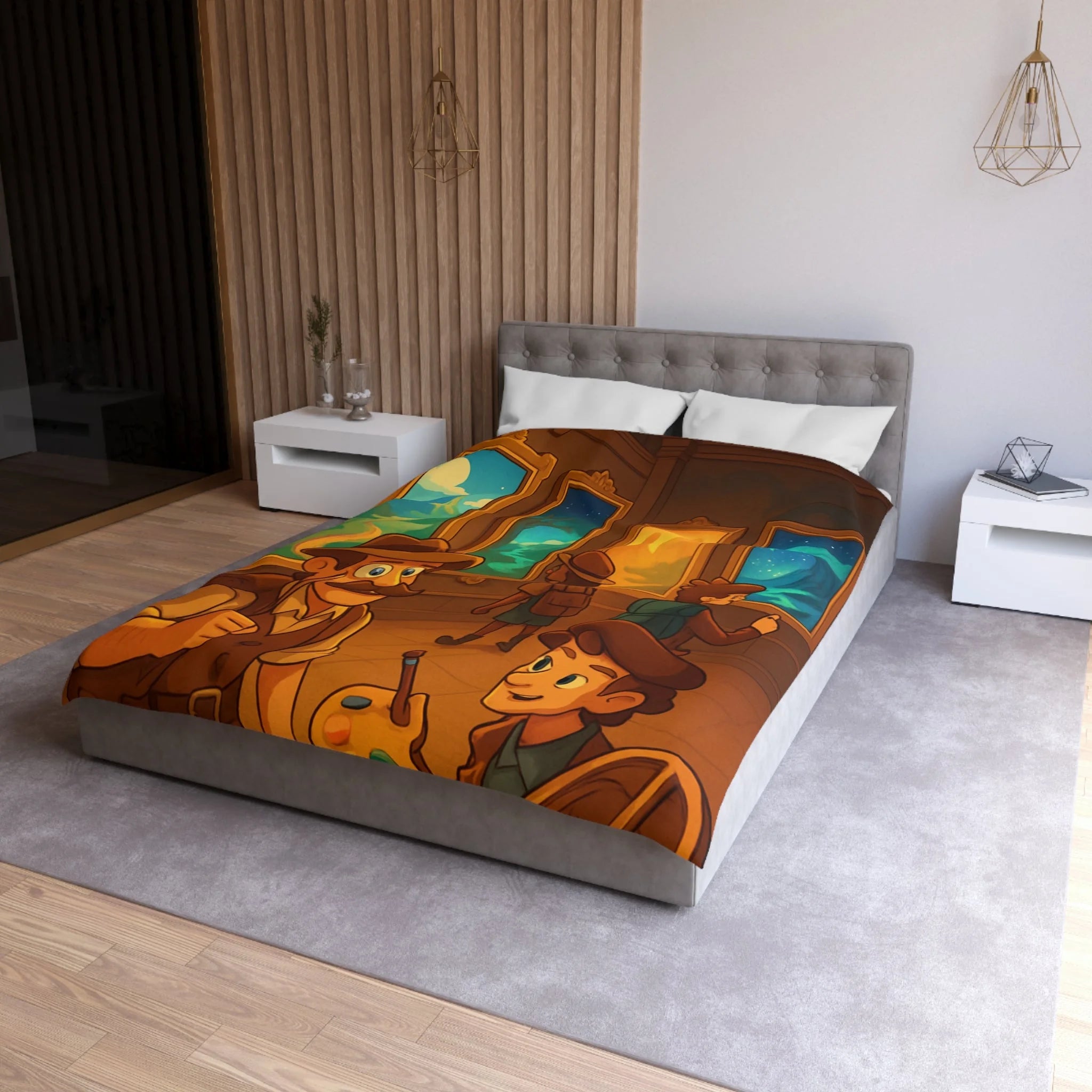 Housse de couette pour enfants avec aventure mystérieuse dans une galerie d'art