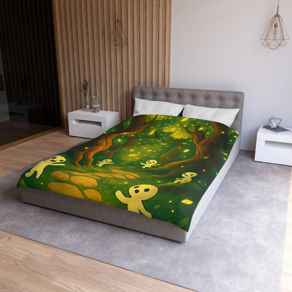 Housse de couette motif forêt magique avec créatures lumineuses ambiance apaisante