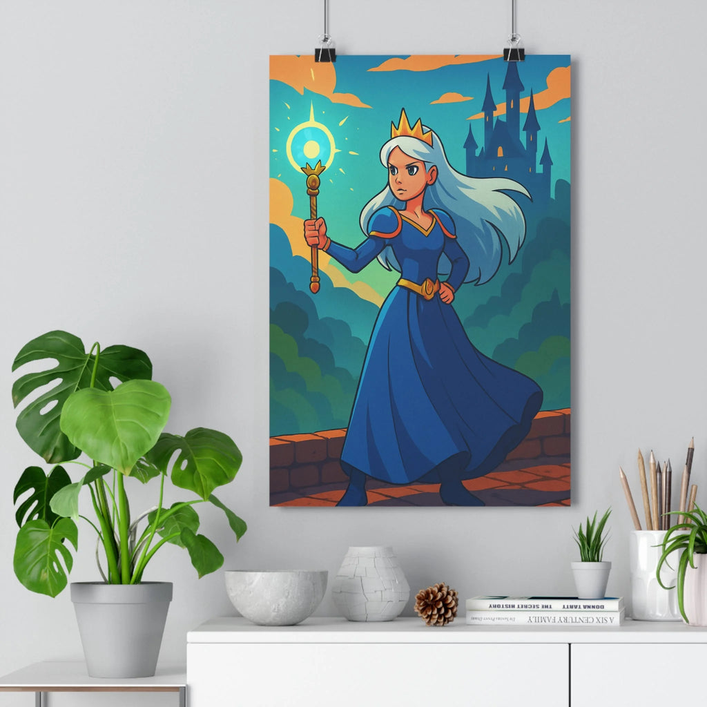 Poster décoratif anime bleu orange mystique princesse épique chambre aventure magique format 30x46 cm
