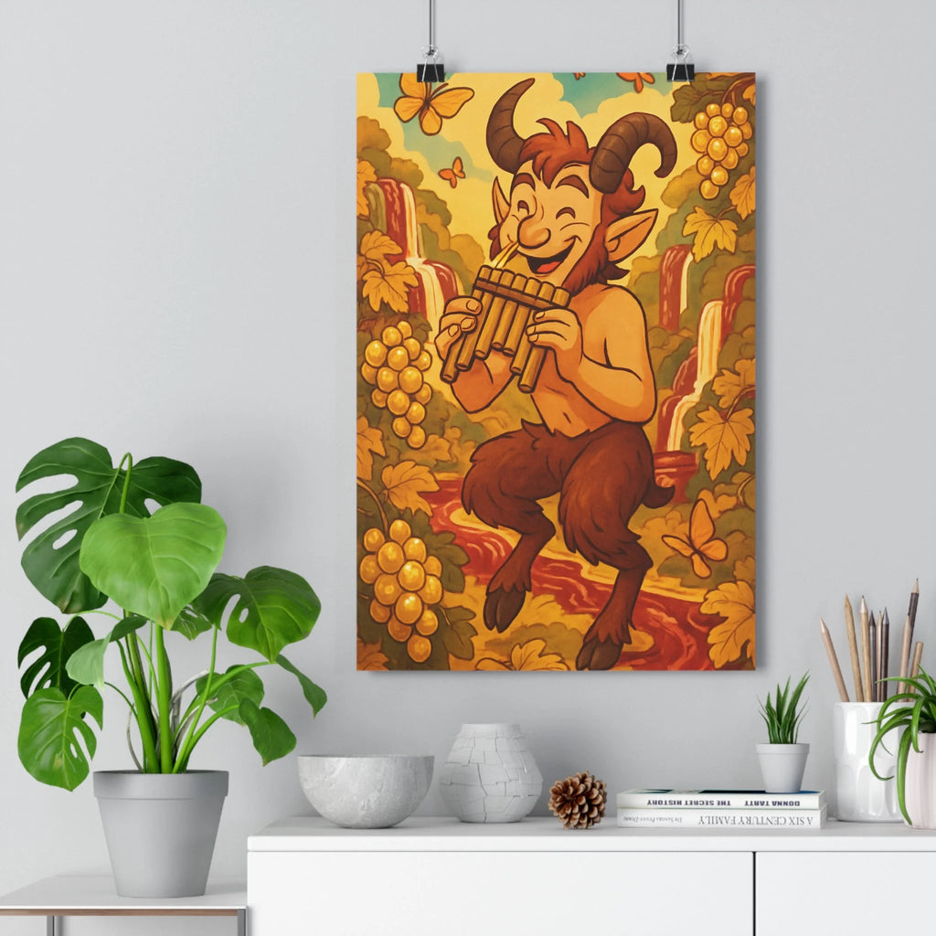 Poster décoratif fantaisie onirique pastel joyeux faune vignes salon chambre art mural paysage qualité