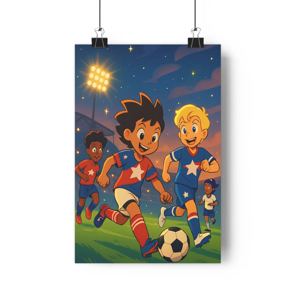 Poster décoratif anime étoiles football joyeux nocturne enfant coloré dynamique futuriste vibrant chambre mur