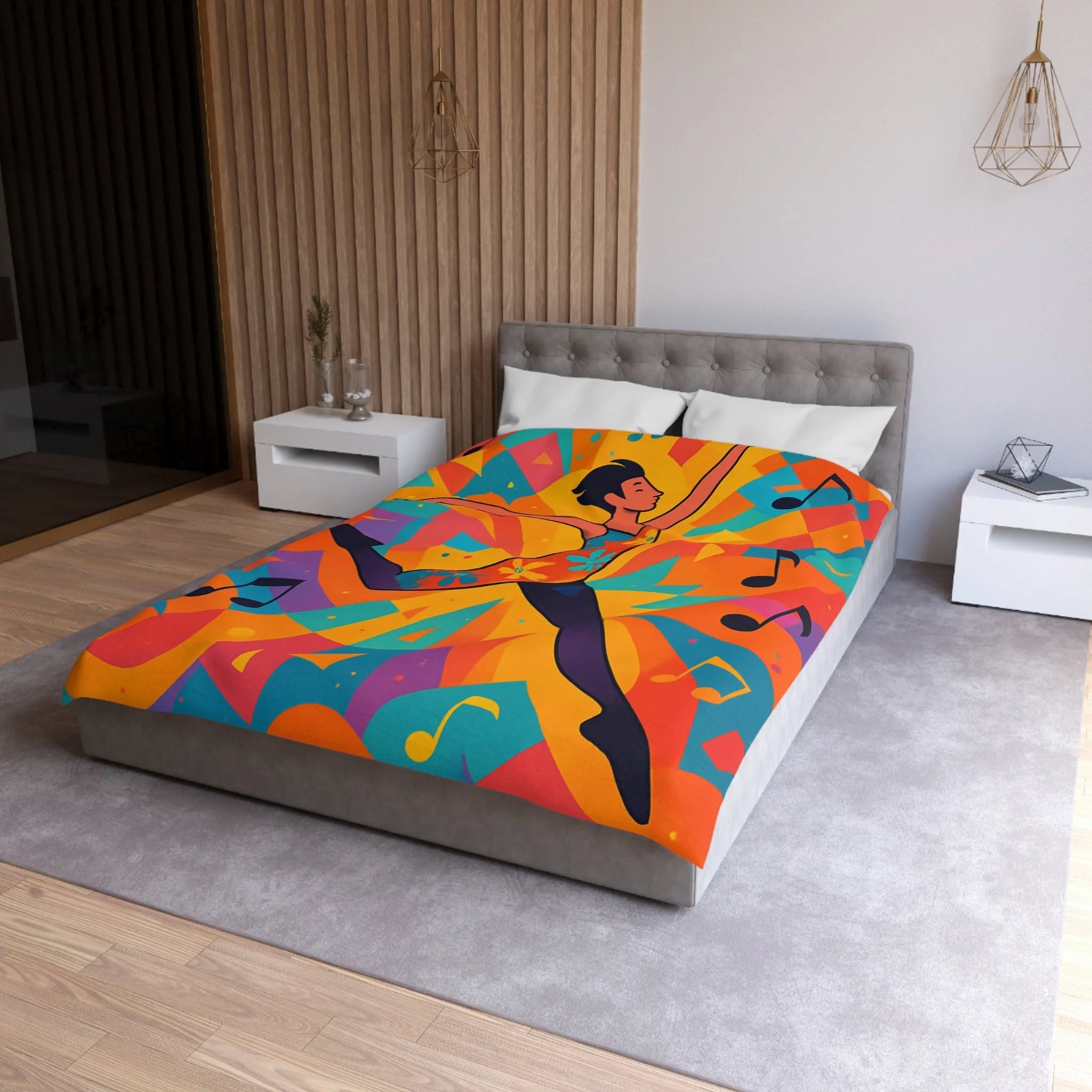 Housse de couette vibrante avec danseur aux couleurs éclatantes et motifs musicaux