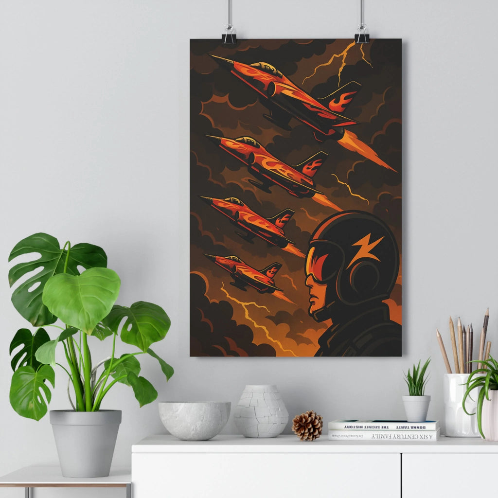 Poster décoratif cartoon orange noir dynamique épique bureau chambre aventure avion pilote format qualité