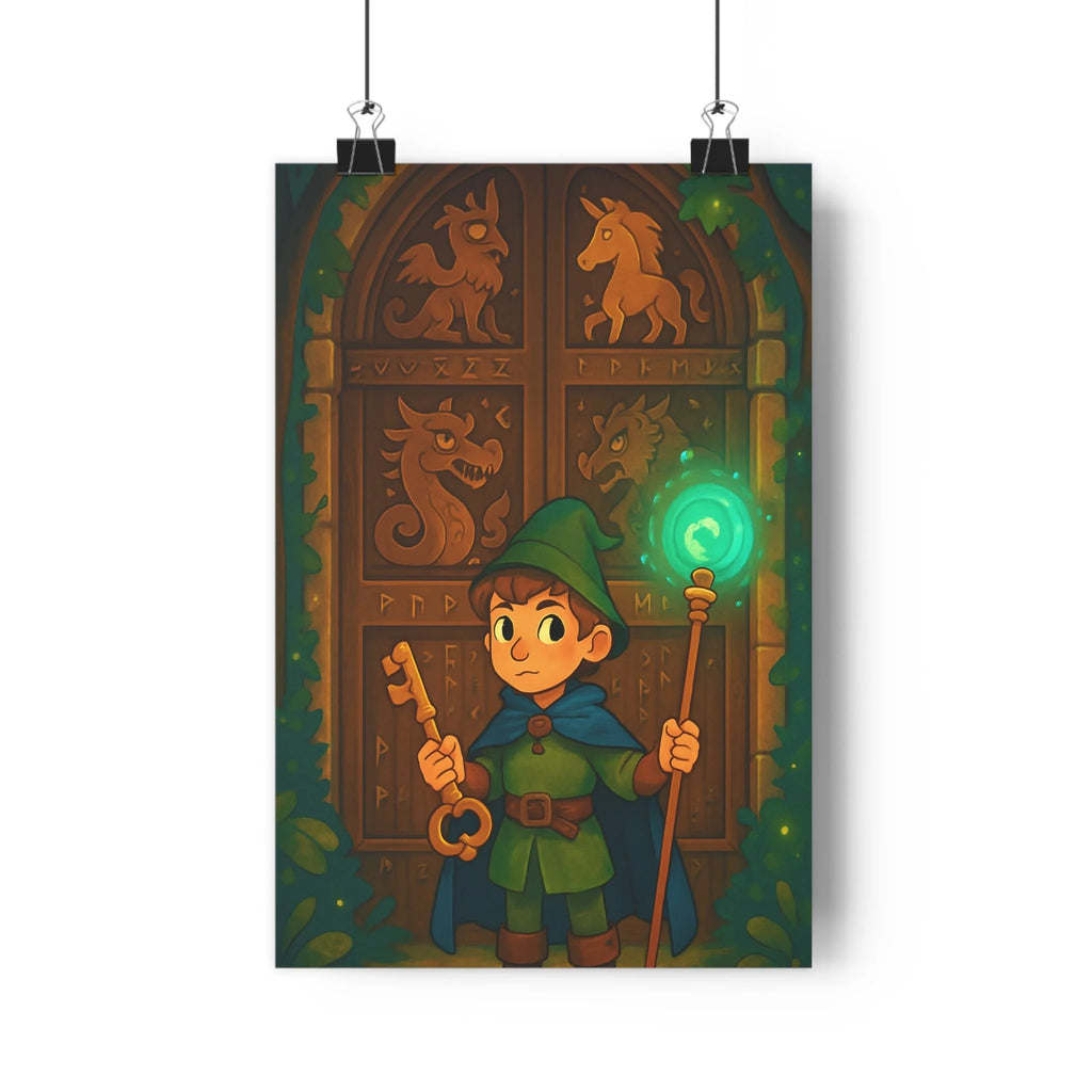 Poster décoratif fantastique vert médiéval mystique créature salon chambre magique aventure mystérieux élégant tendance