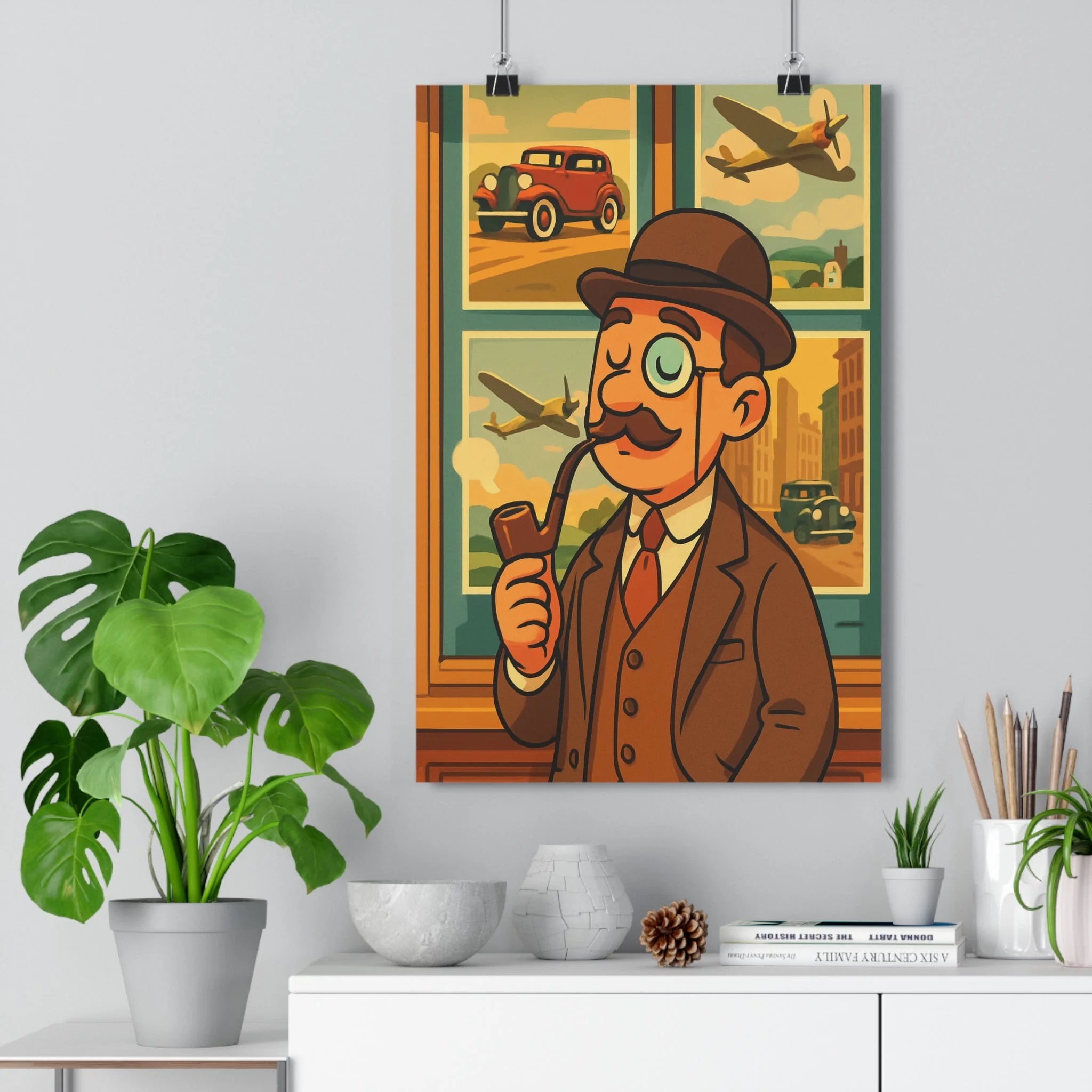 Poster décoratif rétro vintage homme élégant chapeau nostalgique chaud doux salon bureau 30x46 qualité