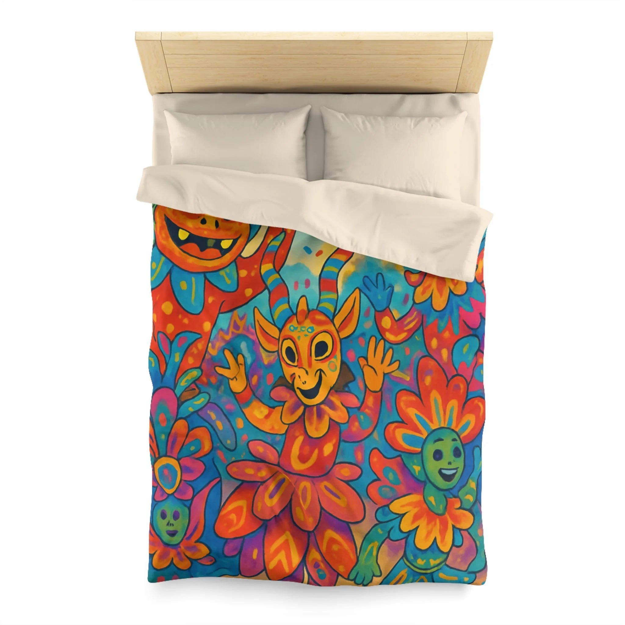 Housse de Couette Multicolore avec Motifs de Carnaval et Masques Fantaisistes Féeriques