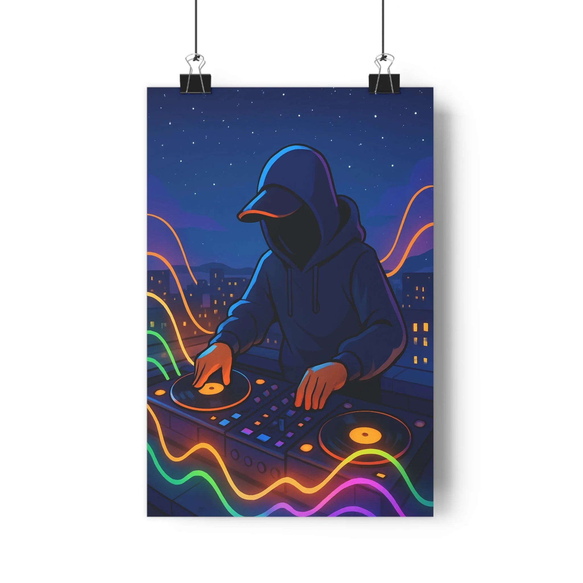 Poster décoratif dessin animé futuriste néon multicolores chambre salon urbain dynamique atmosphère énergique étoilé
