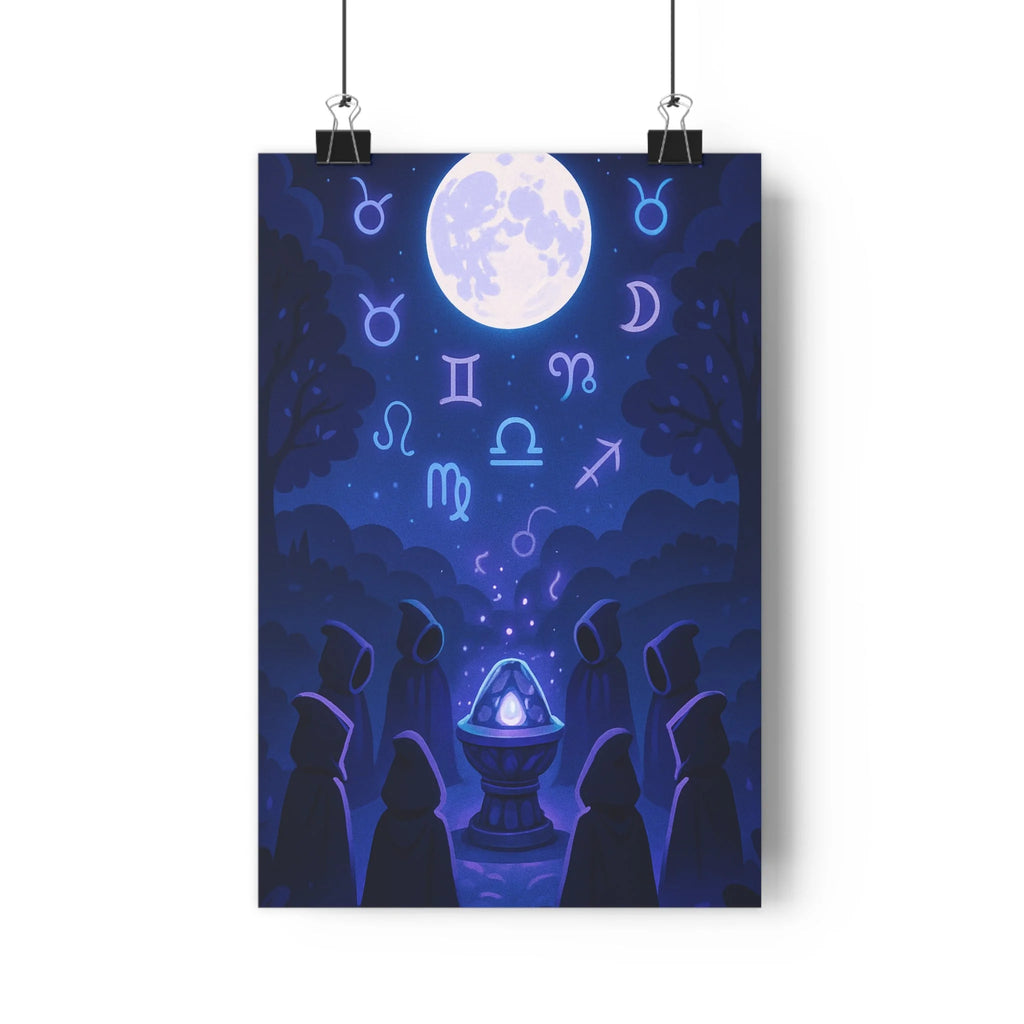 Poster décoratif mystique lune bleu violet anime salon chambre ambiance énigmatique lumineux qualité premium