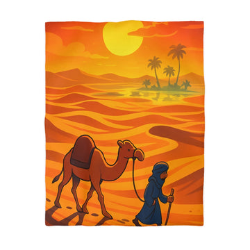 Sublime illustration de désert avec dromadaire et oasis pour housse de couette exotique